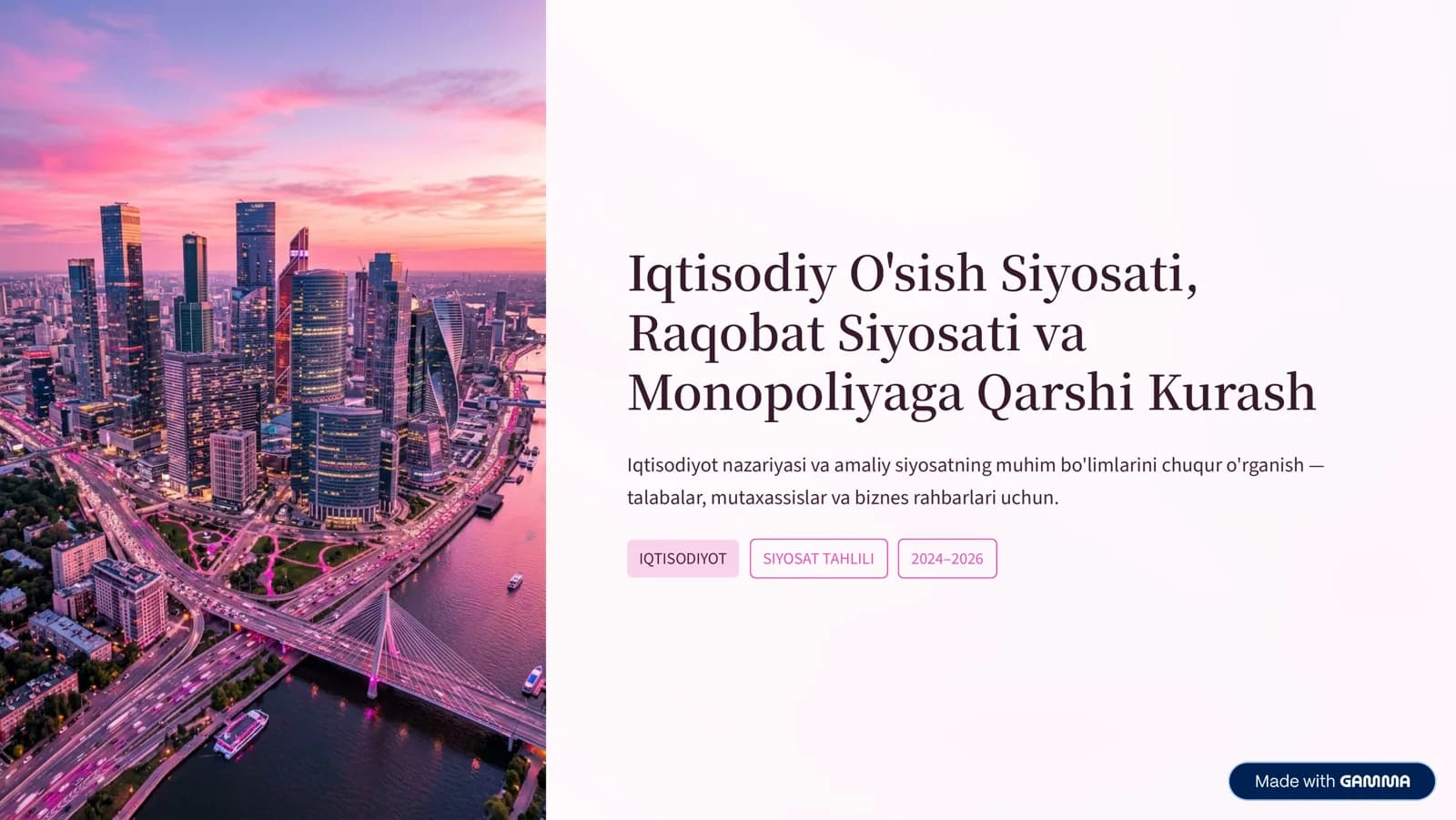 Iqtisodiy O'sish Siyosati, Raqobat Siyosati va Monopoliyaga Qarshi Kurash