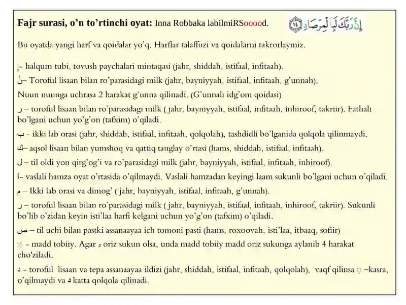 Fajr surasi, o’n to’rtinchi oyat