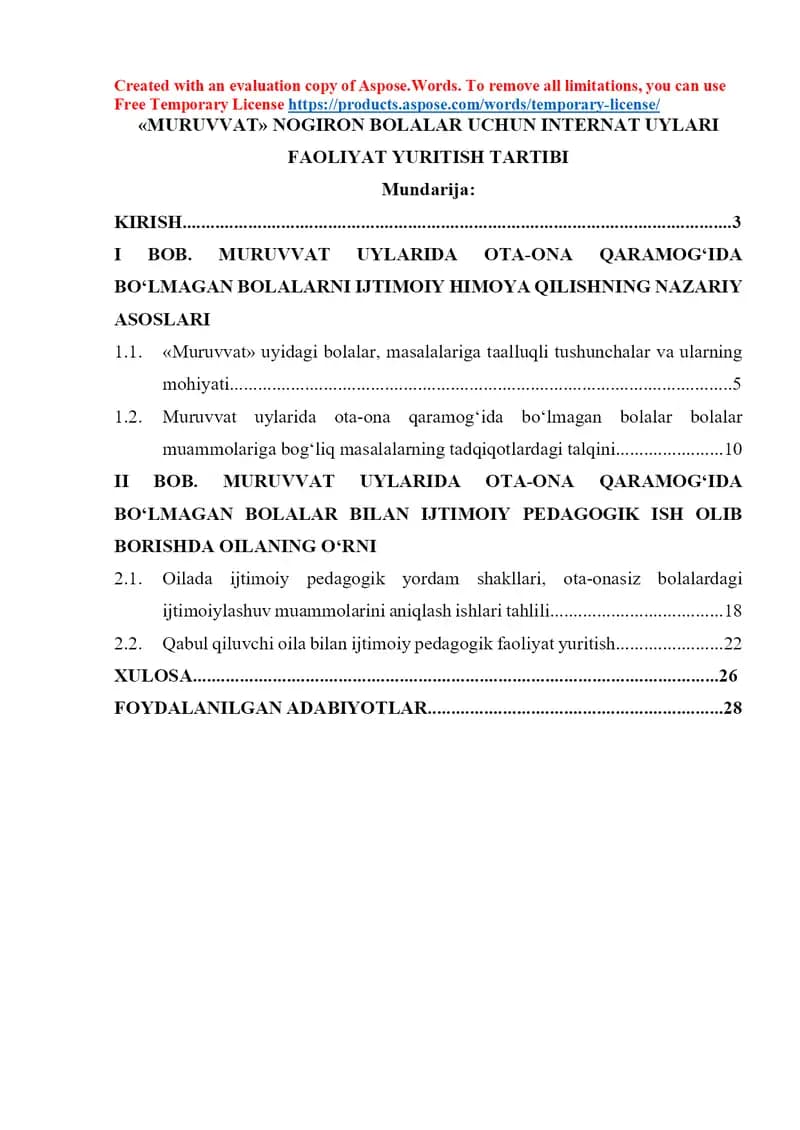 Muruvvat nogiron bolalar uchun internat uylari faoliyat yuritish tartibi