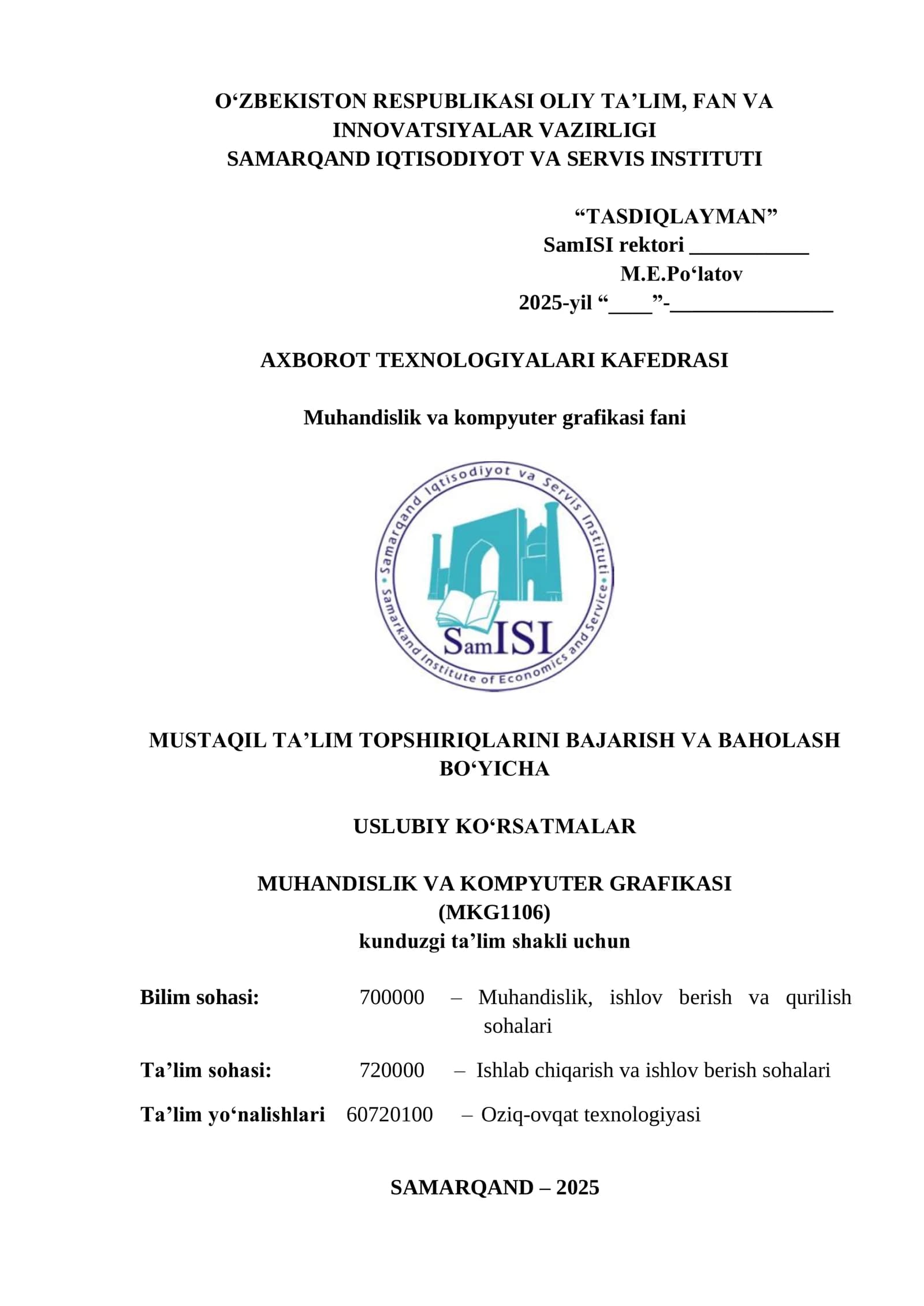 MUHANDISLIK VA KOMPYUTER GRAFIKASI
