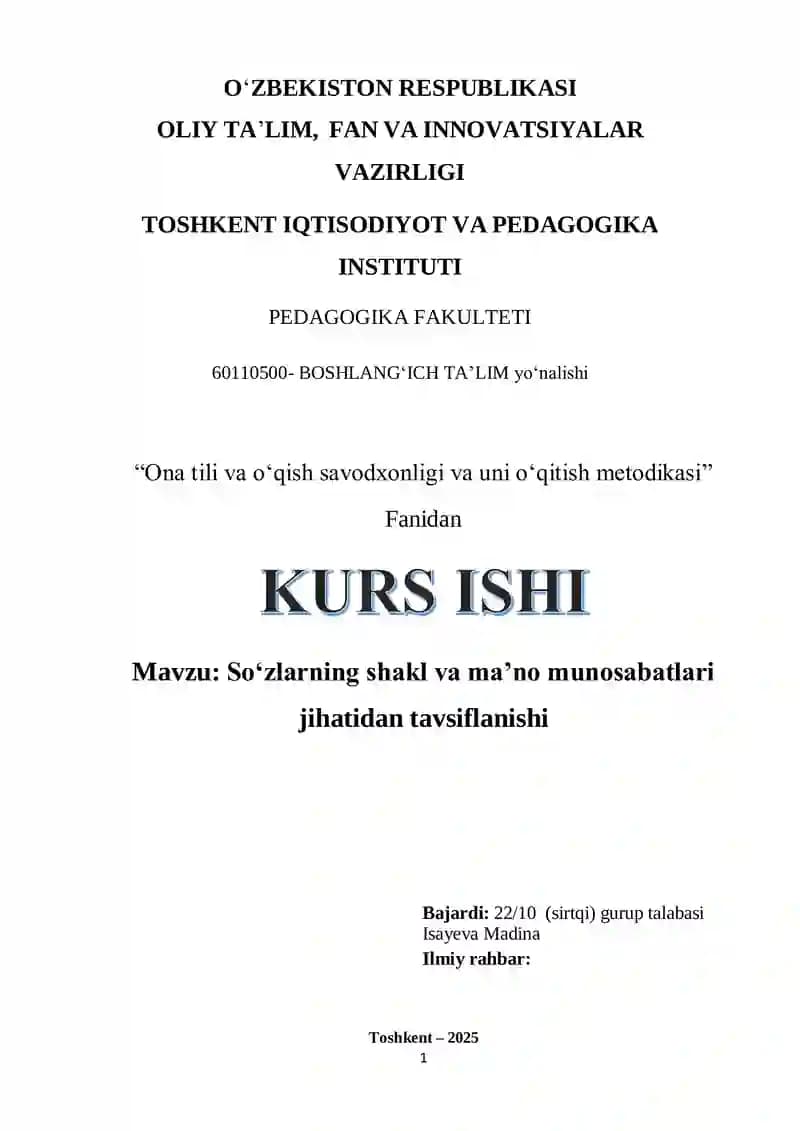 Ona tili va oʻqish savodxonligi va uni oʻqitish metodikasi