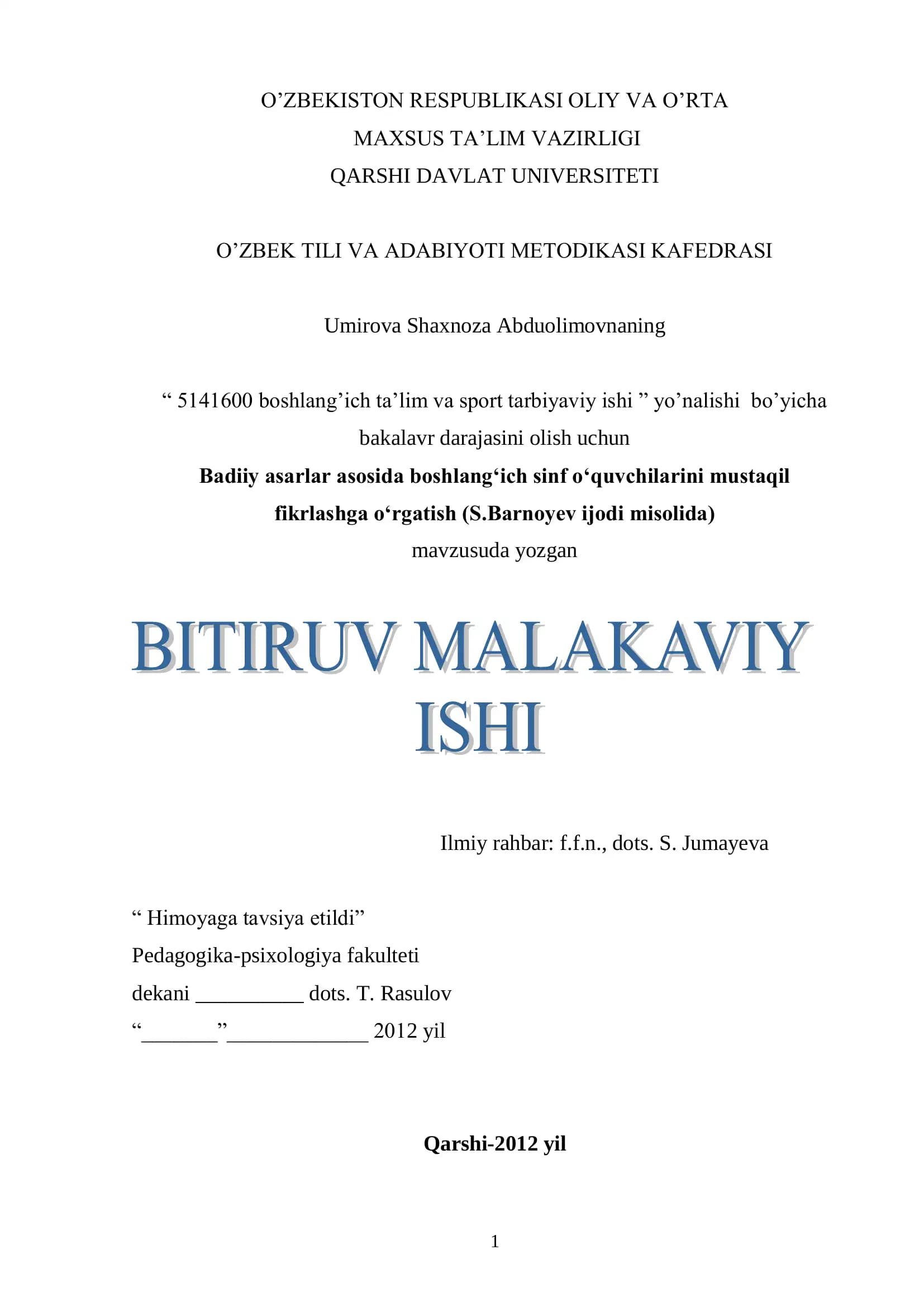 5141600 boshlang‘ich ta‘lim va sport tarbiyaviy ishi