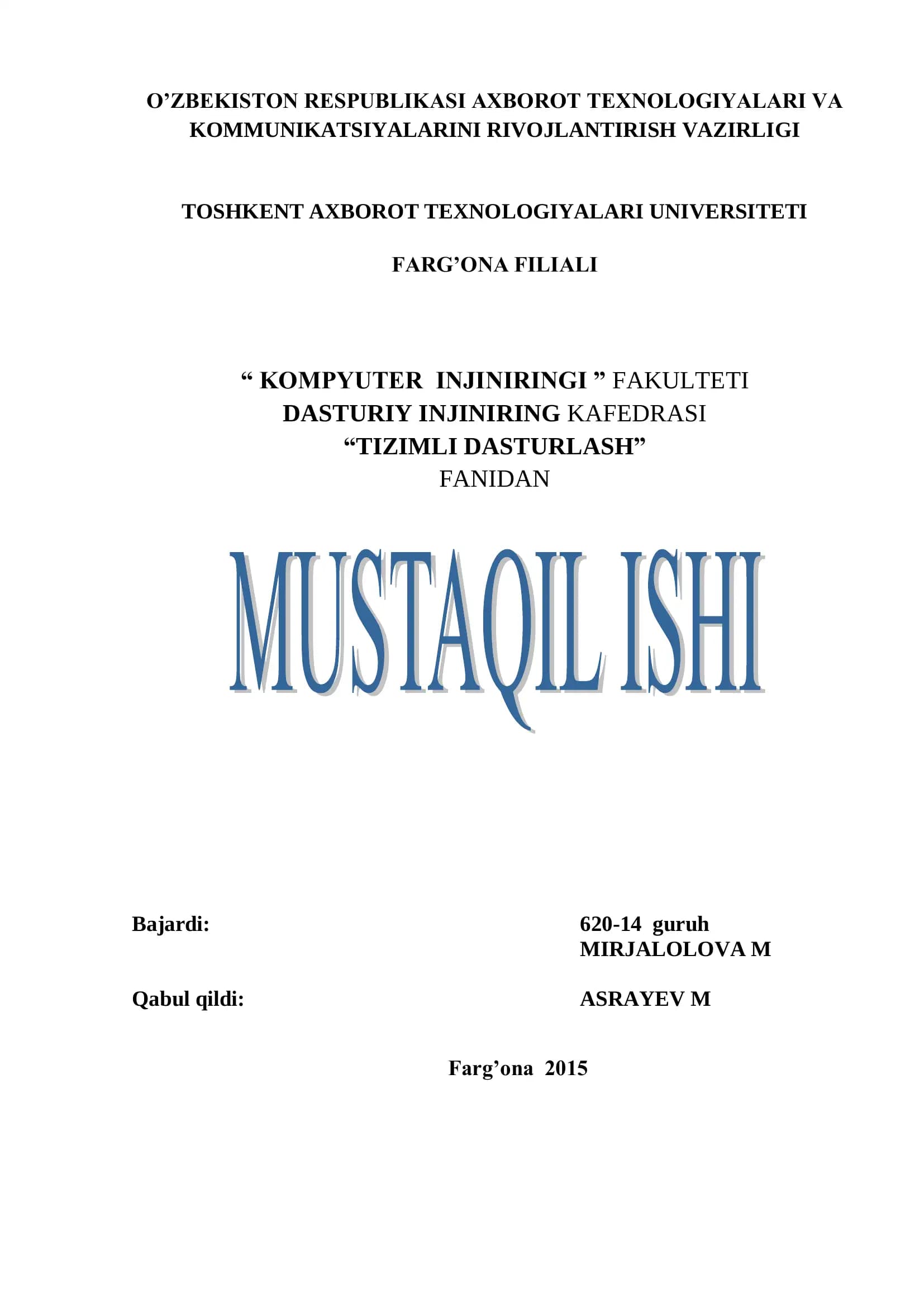 TIZIMLI DASTURLASH