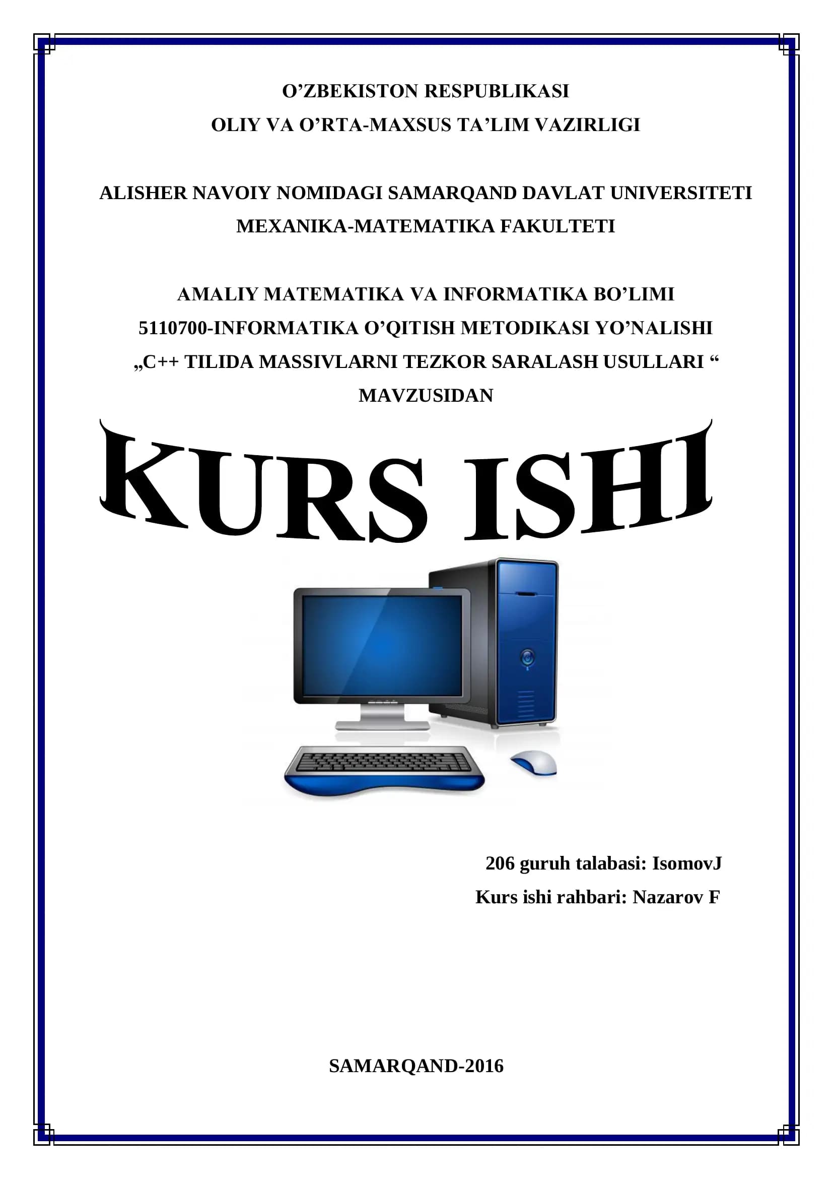 INFORMATIKA O’QITISH METODIKASI YO’NALISHI