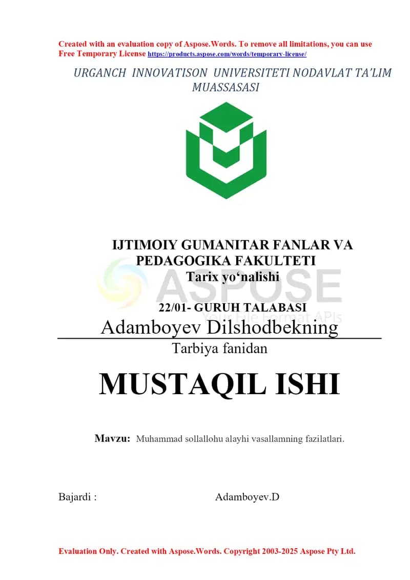 Muhammad sollallohu alayhi vasallamning fazilatlari