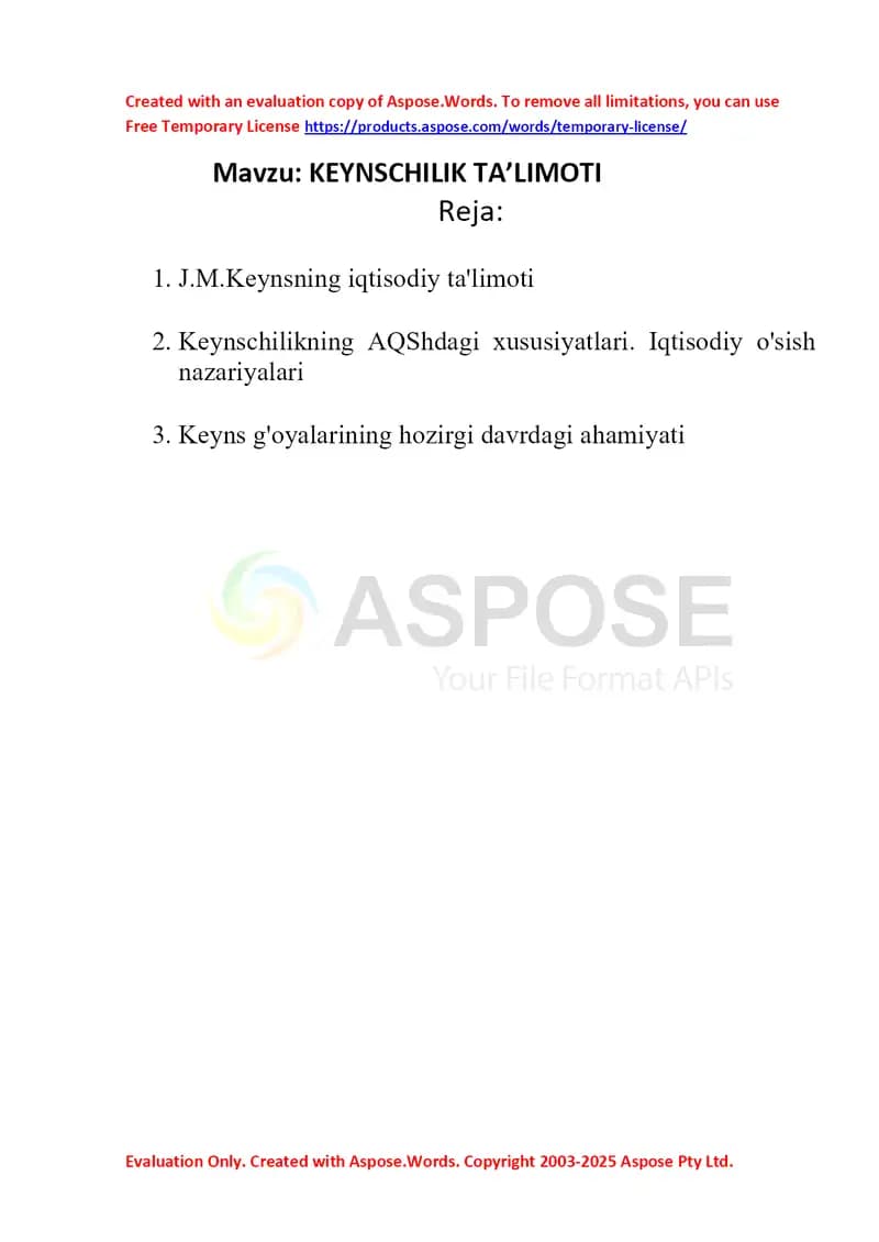 KEYNSCHILIK TA’LIMOTI
