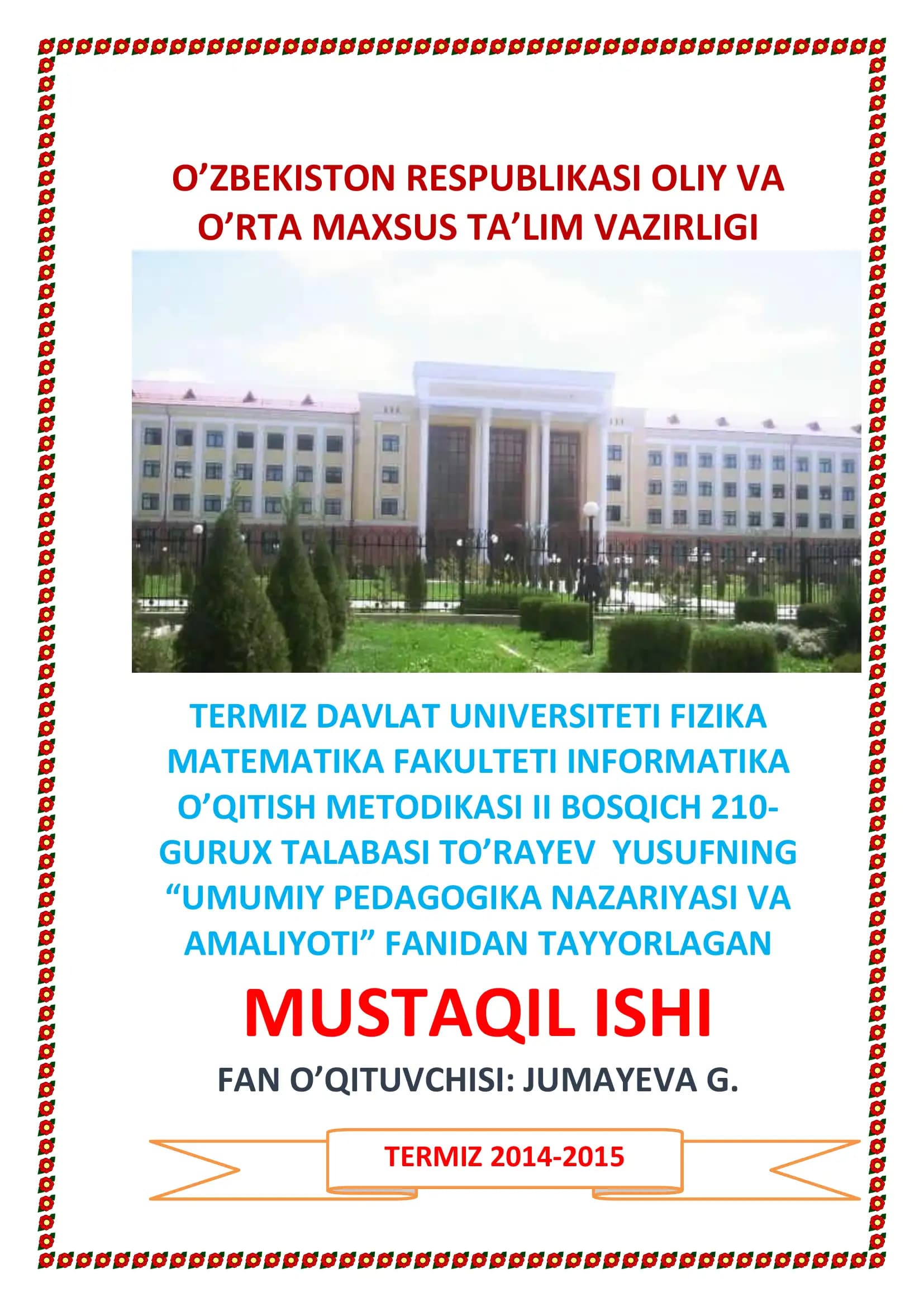 Pedagogika fan sifatida, uning predmeti, maqsad va vazifalari