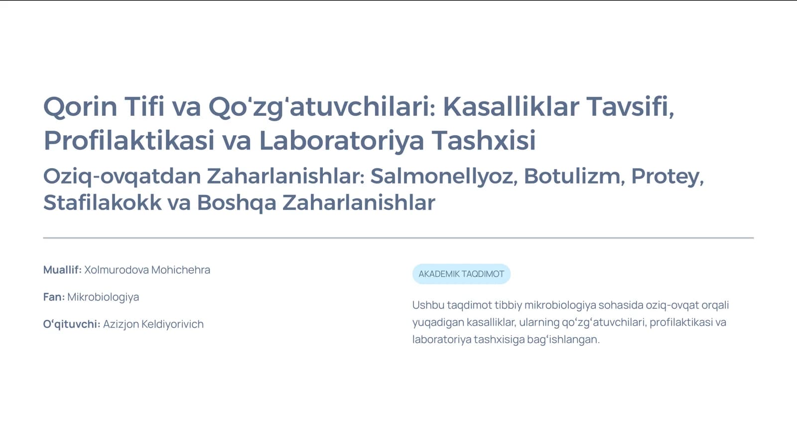 Qorin Tifi va Qo»zg»atuvchilari: Kasalliklar Tavsifi