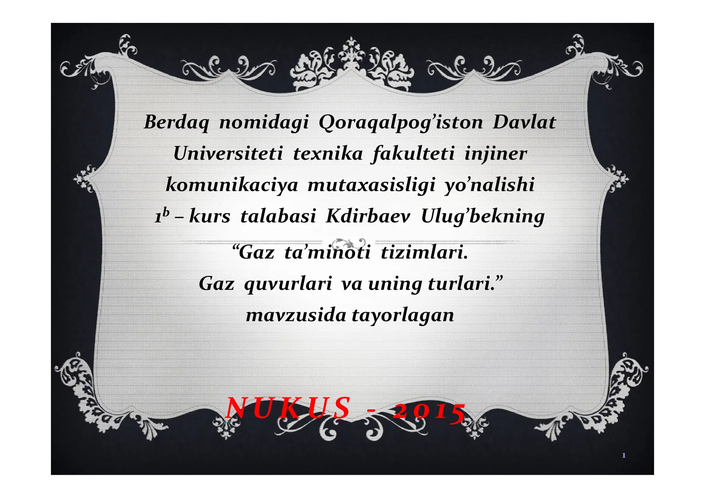 GAZ TA’MINOTI TIZIMLARI