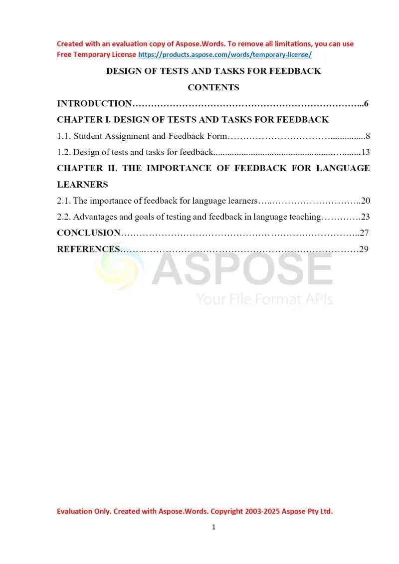DESIGN OF TESTS AND TASKS FOR FEEDBACK