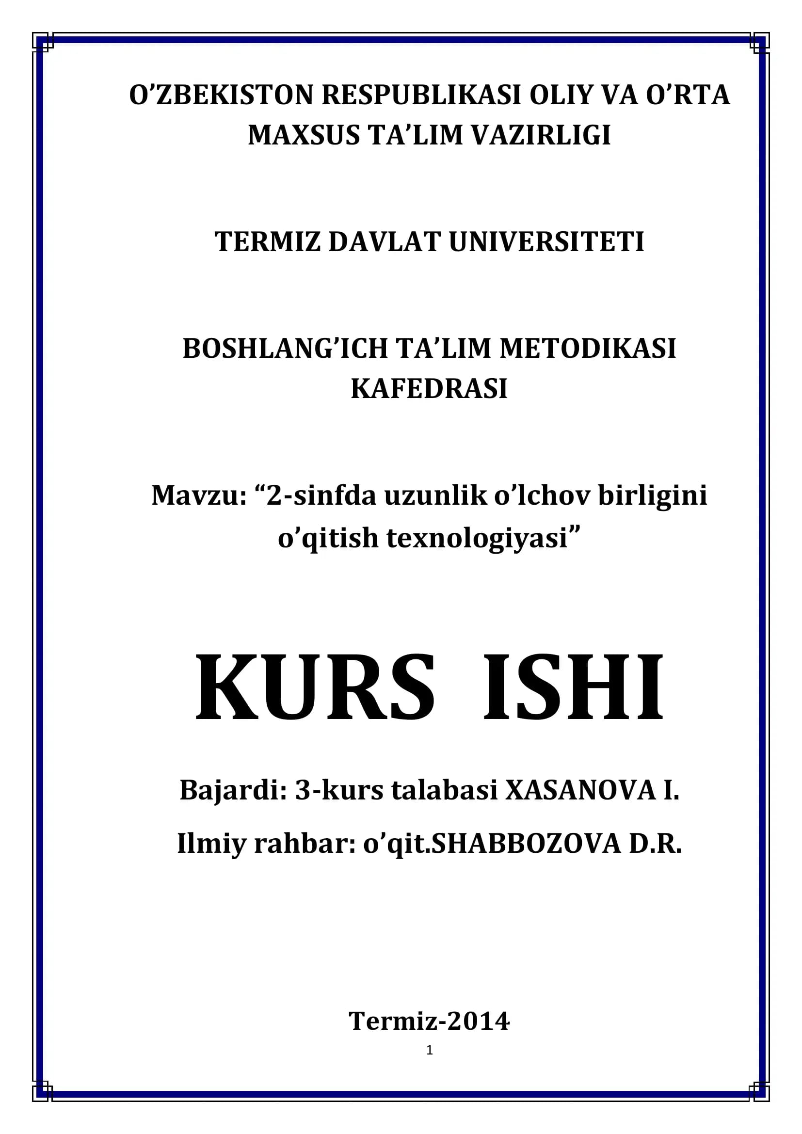 2-sinfda uzunlik o'lchov birligini o'qitish texnologiyasi