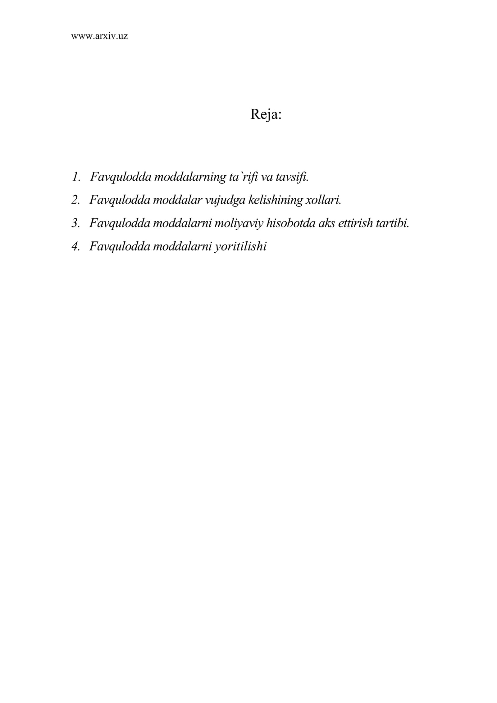 Favqulodda moddalarning ta`rifi va tavsifi