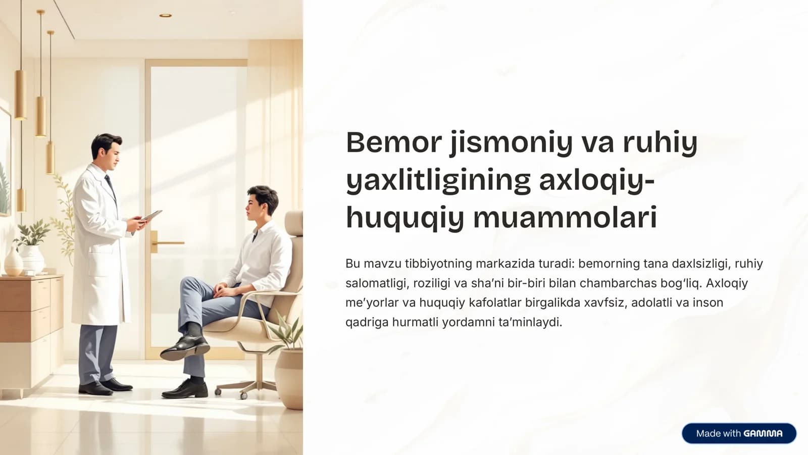 Bemor jismoniy va ruhiy yaxlitligining axloqiy-huquqiy muammolari