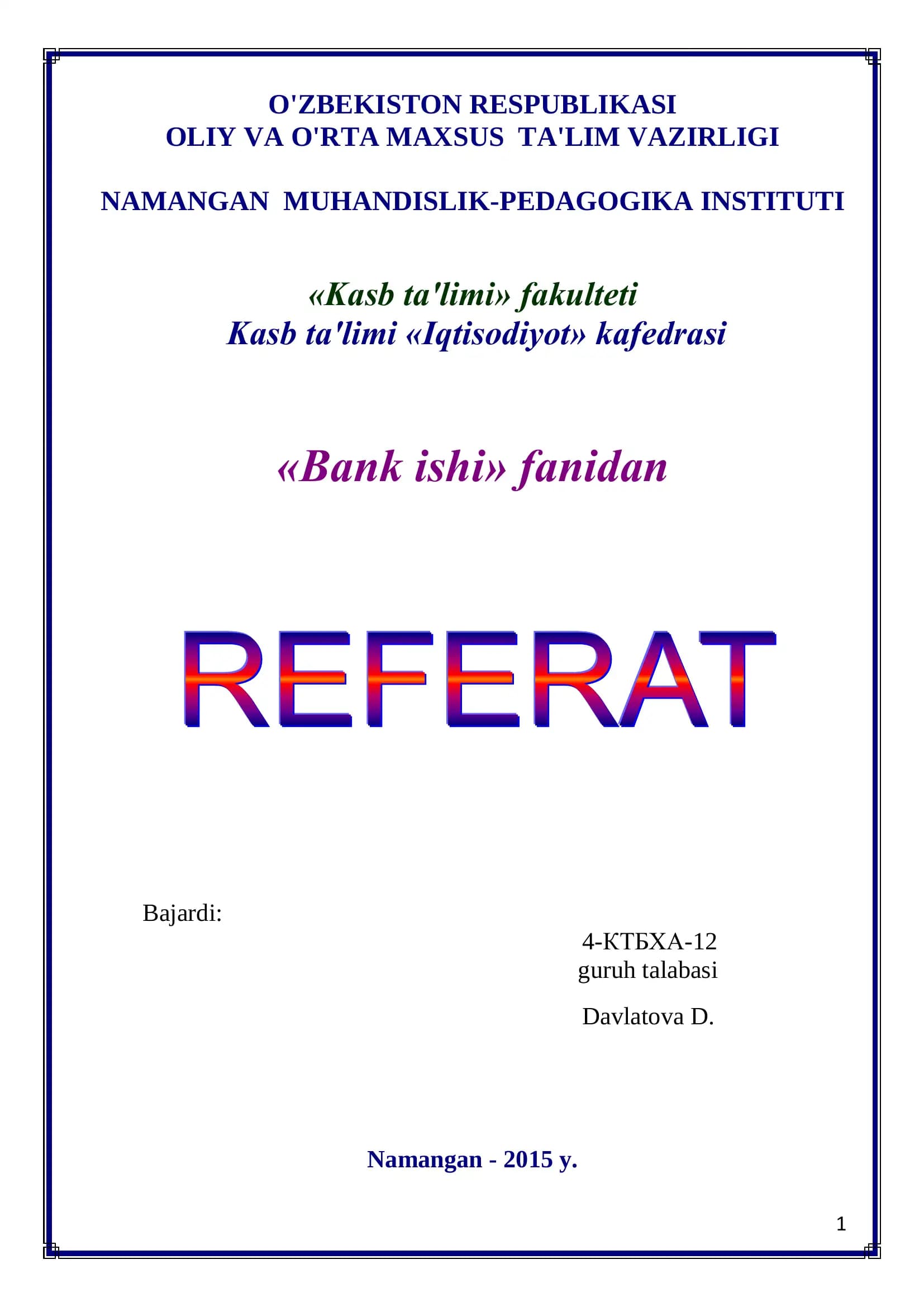 O'zbekiston Respublikasi Bank Tizimi