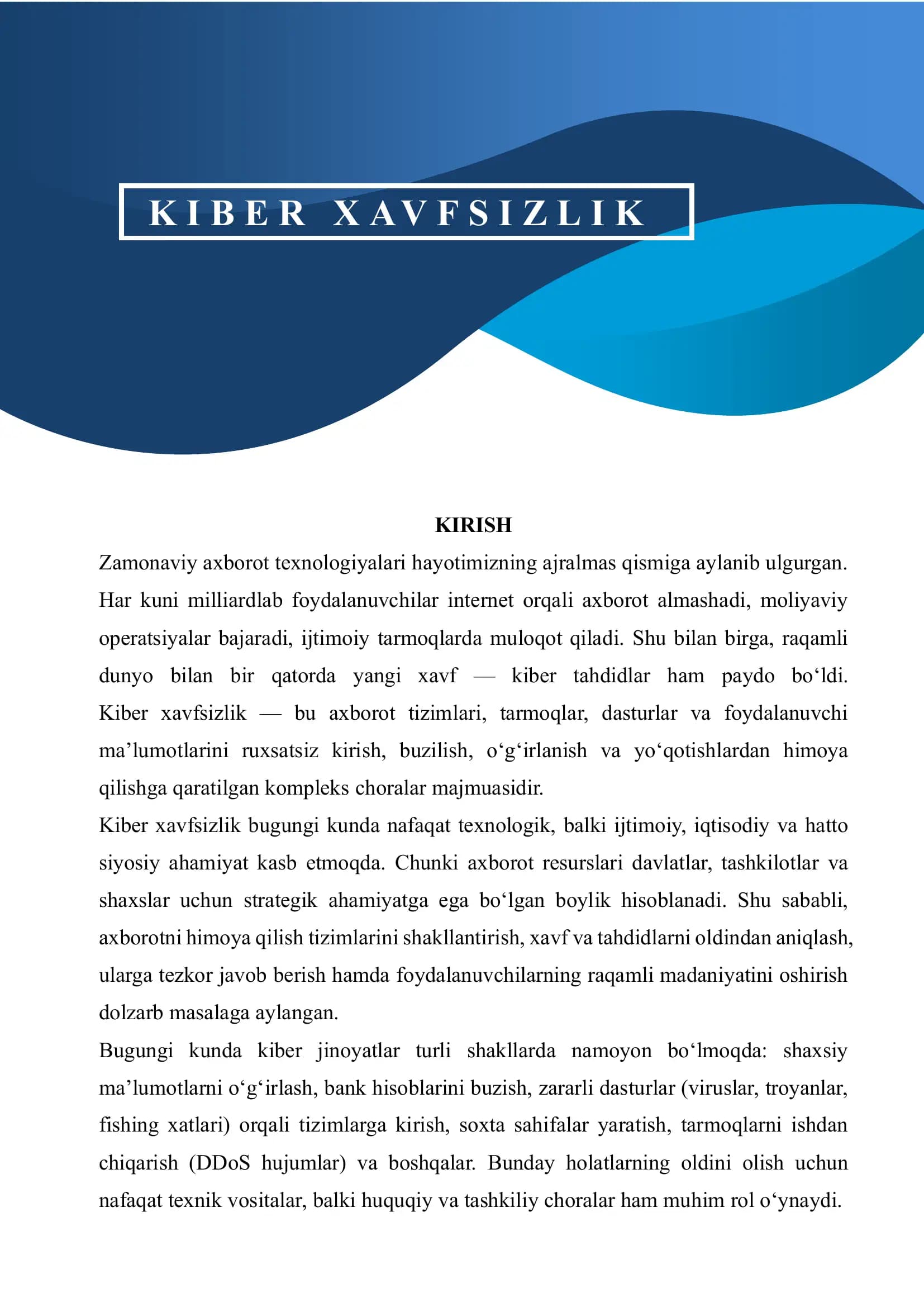 KIBER XAVFSIZLIK MAQOLA