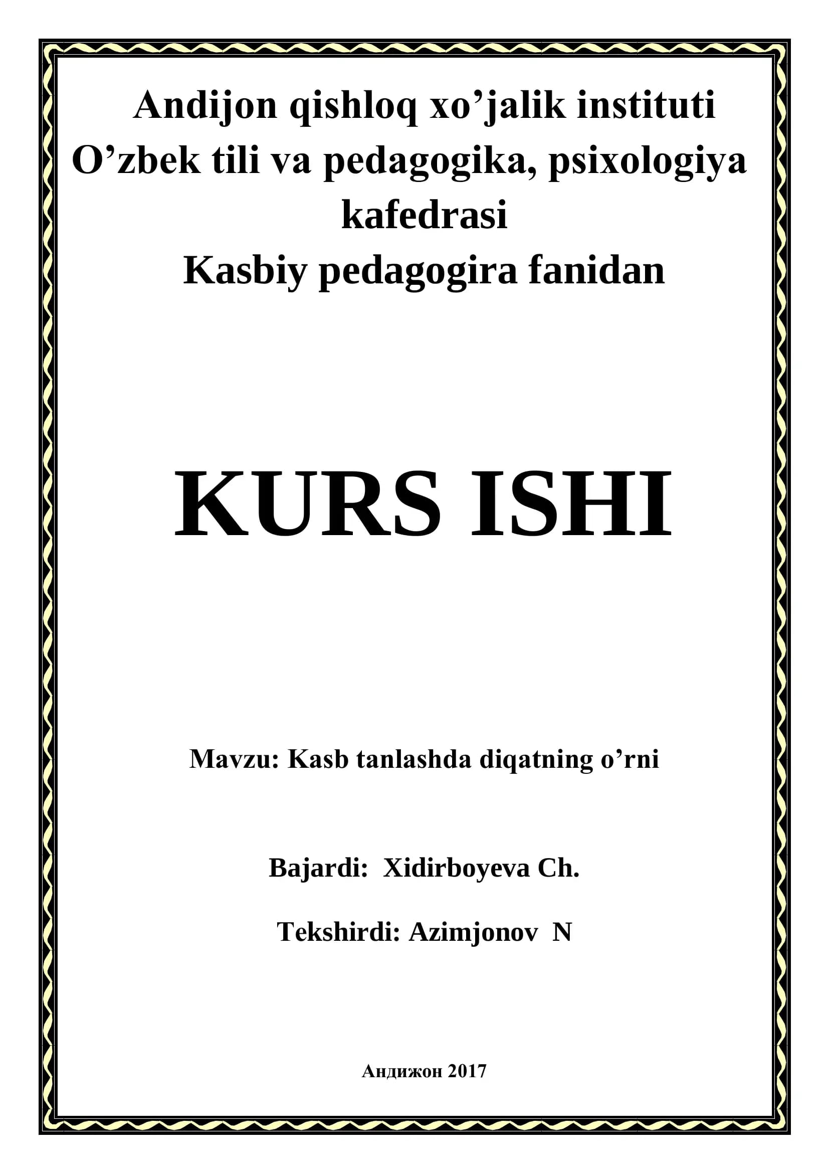 Kasb tanlashda diqatning o’rni
