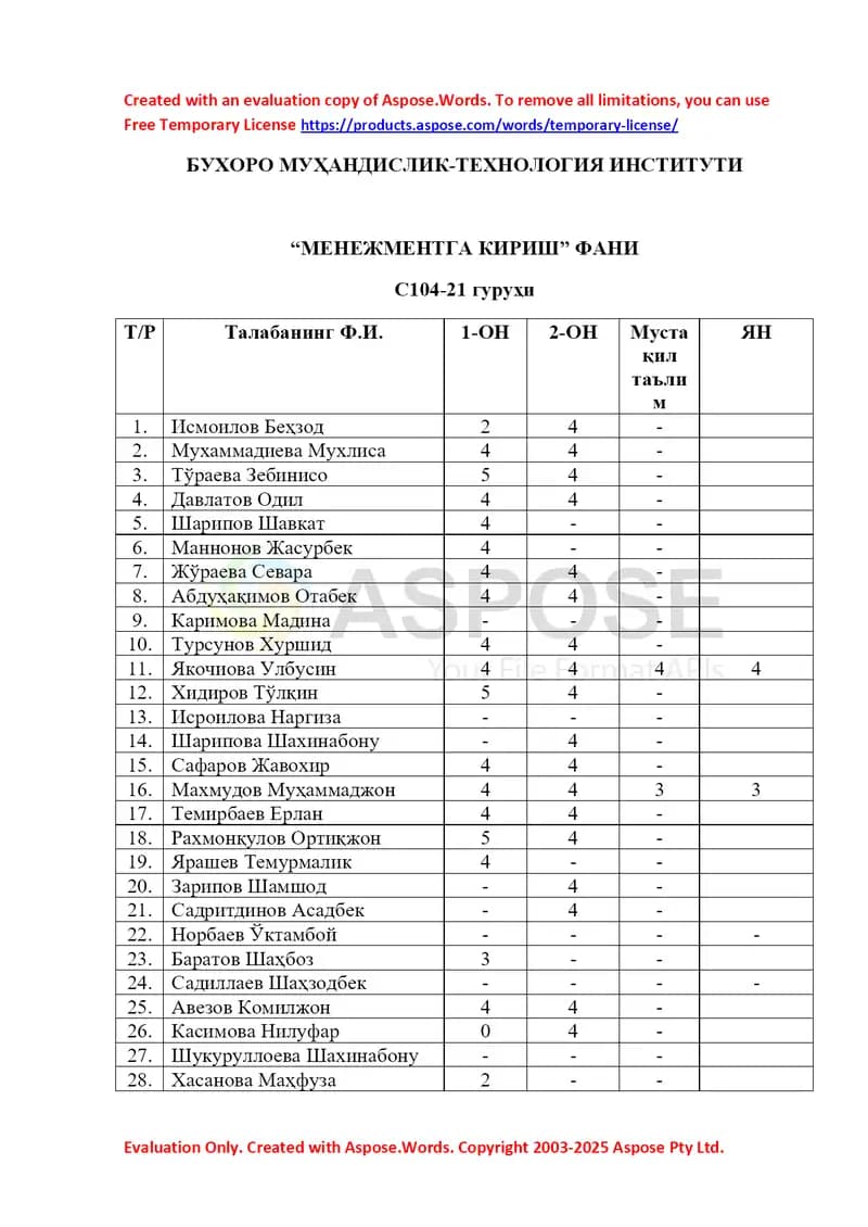“МЕНЕЖМЕНТГА КИРИШ” faniga taqdimot