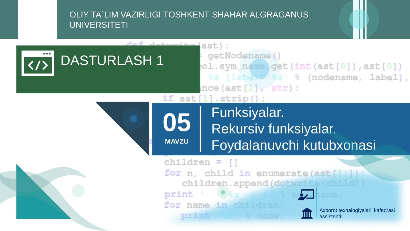 Axborot texnalogiyalari kafedrasi assistenti