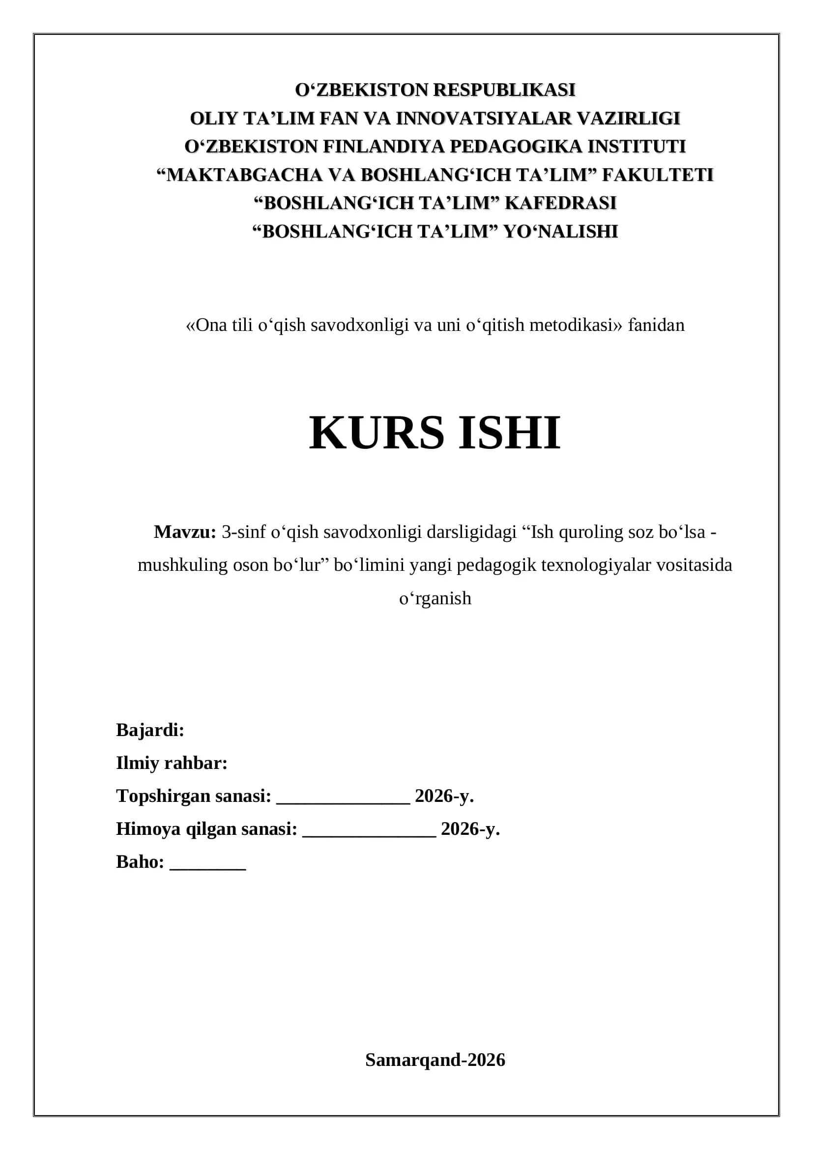 Ish quroling soz boʻlsa - mushkuling oson boʻlur