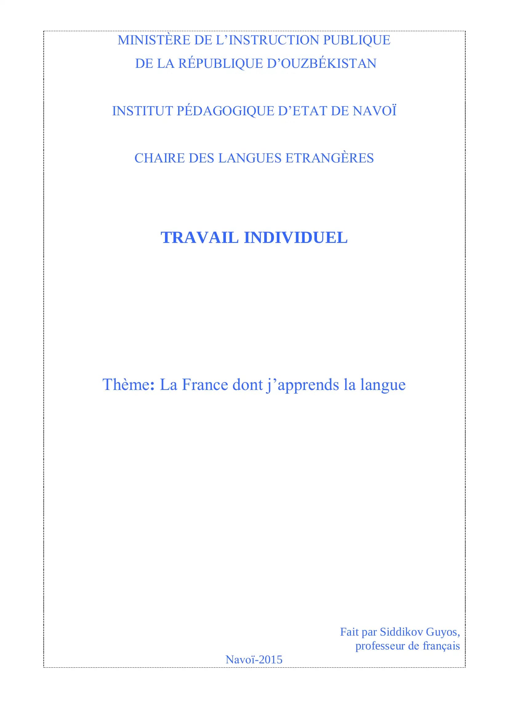 TRAVAIL INDIVIDUEL