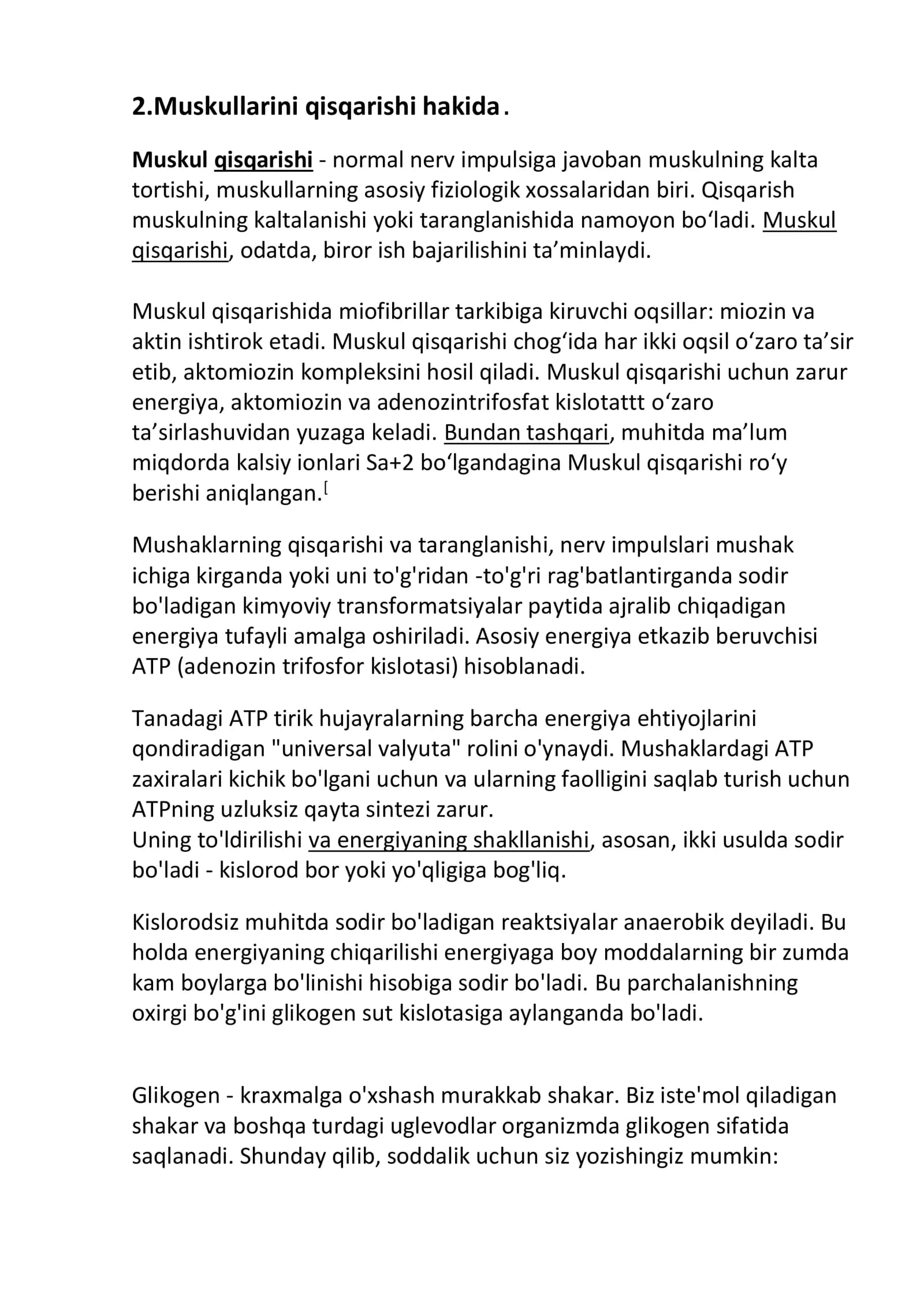 Muskullarini qisqarishi hakida