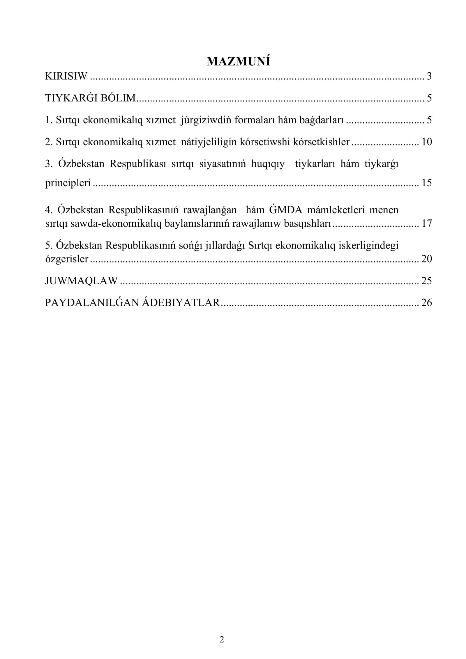 Oʻzbekstanda sirtqi ekonomikaliq xizmettiñ erkinlestiriliwi