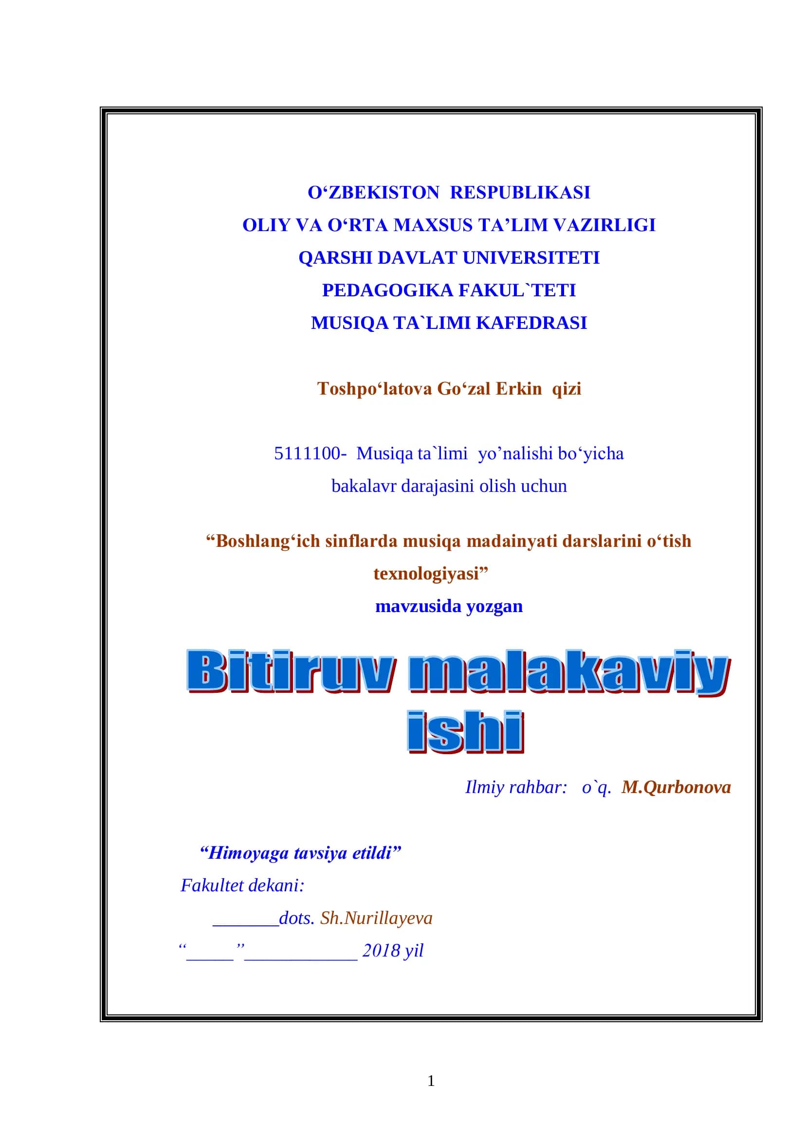 Boshlang‘ich sinflarda musiqa madainyati darslarini o‘tish texnologiyasi