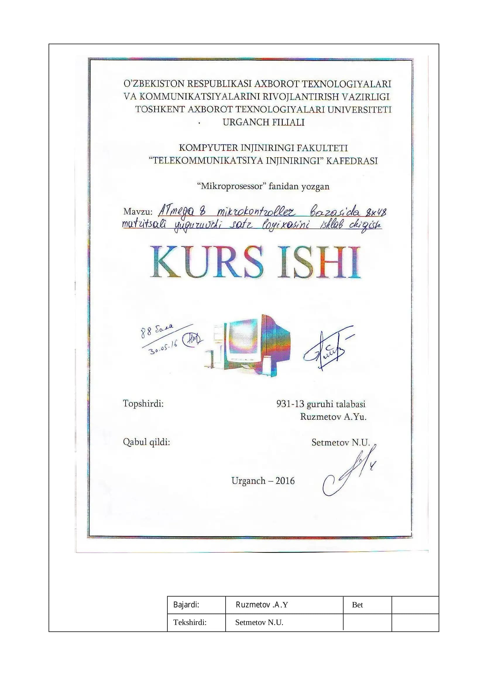 ISIS Proteus virtual dasturida 8x48 matritsali yuguruvchi satr loyihasini ishlab chiqish