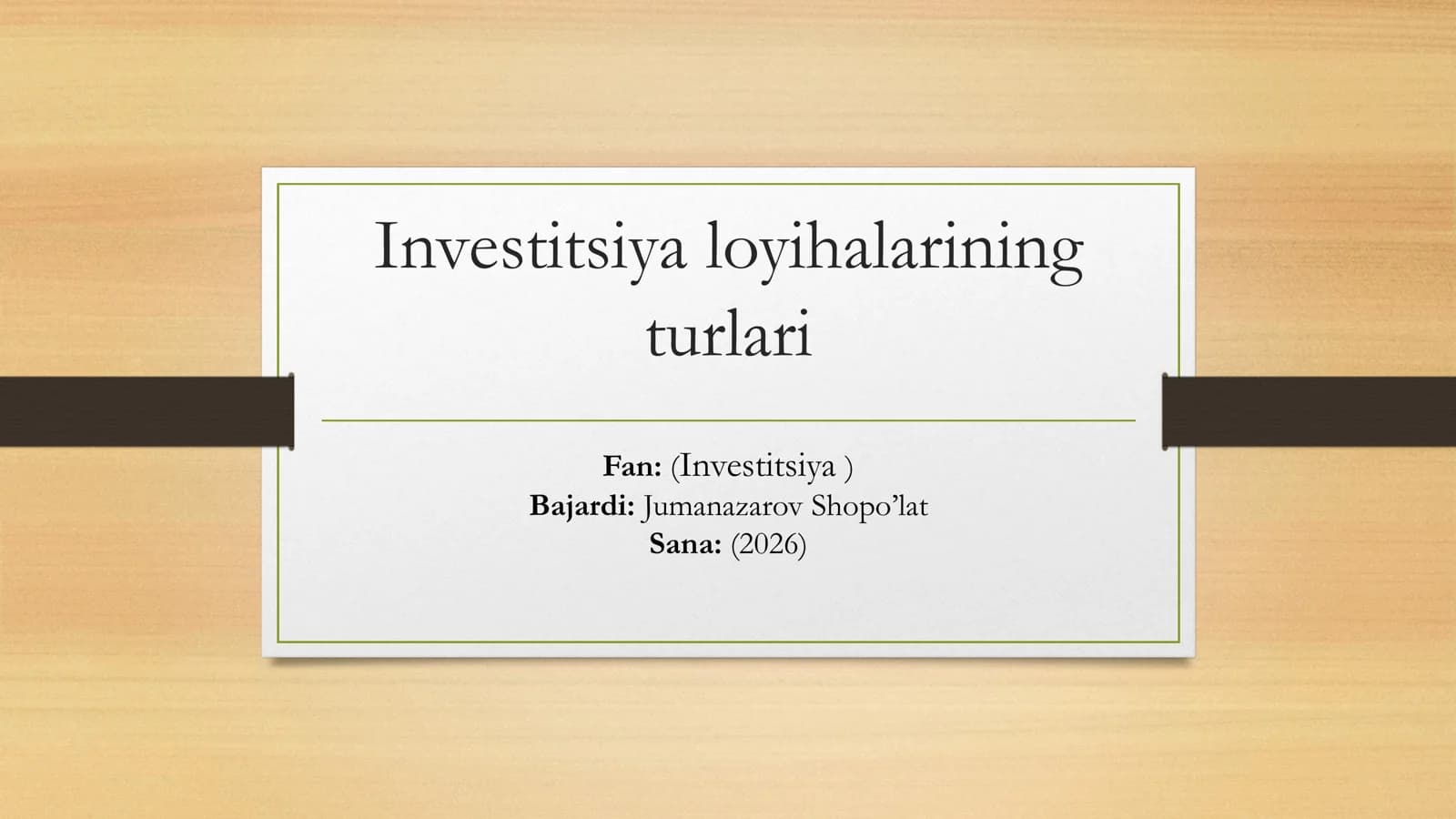 Investitsiya loyihalarining turlari