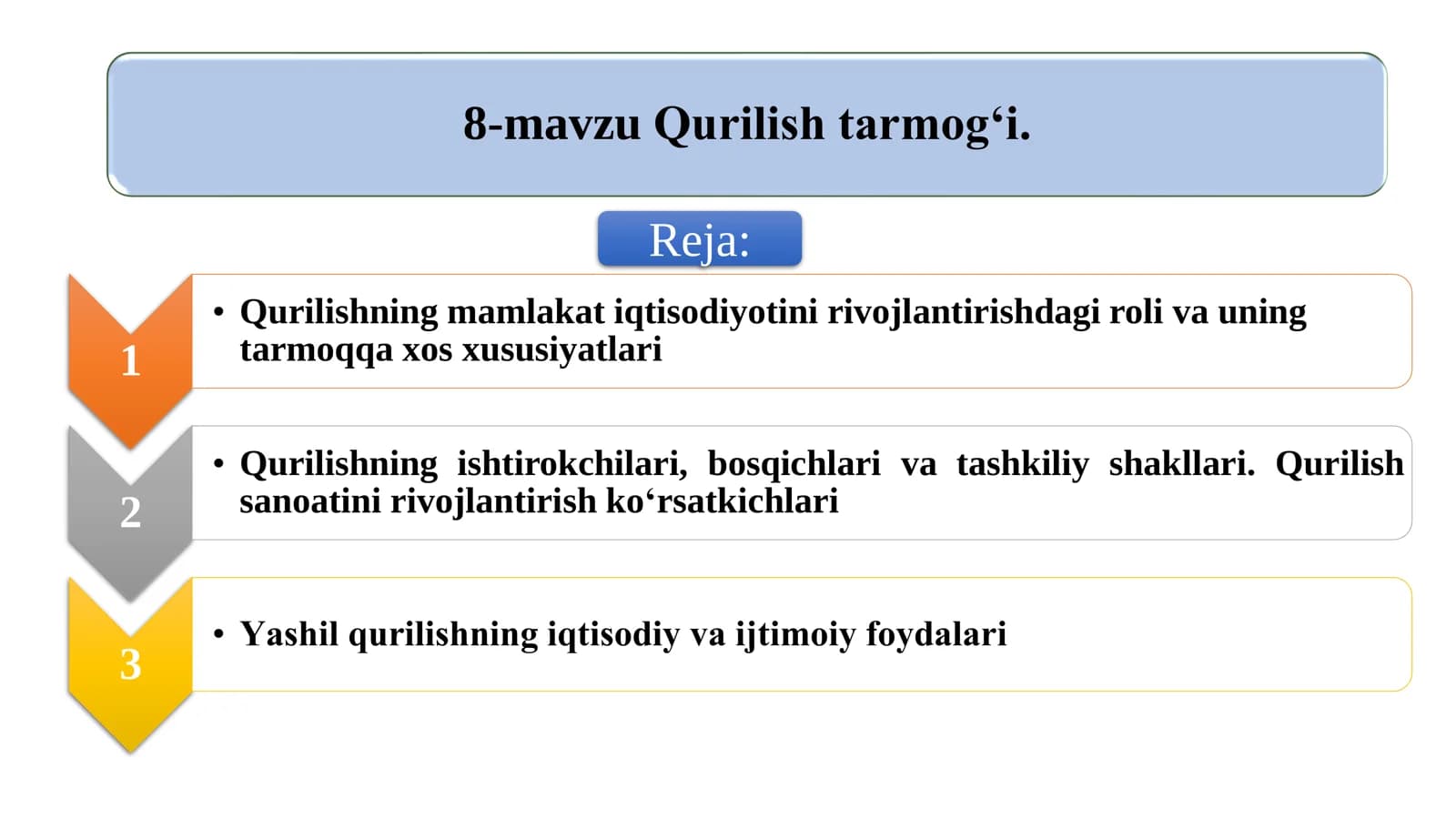 QURILISH TARMOG'I  IQTISODIYOTI