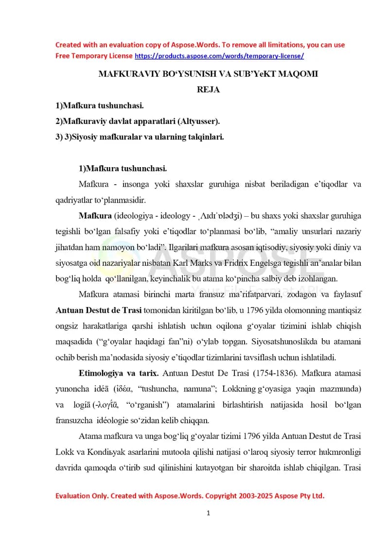 Mafkuraviy bo‘ysunish va sub’yeqt maqomi
