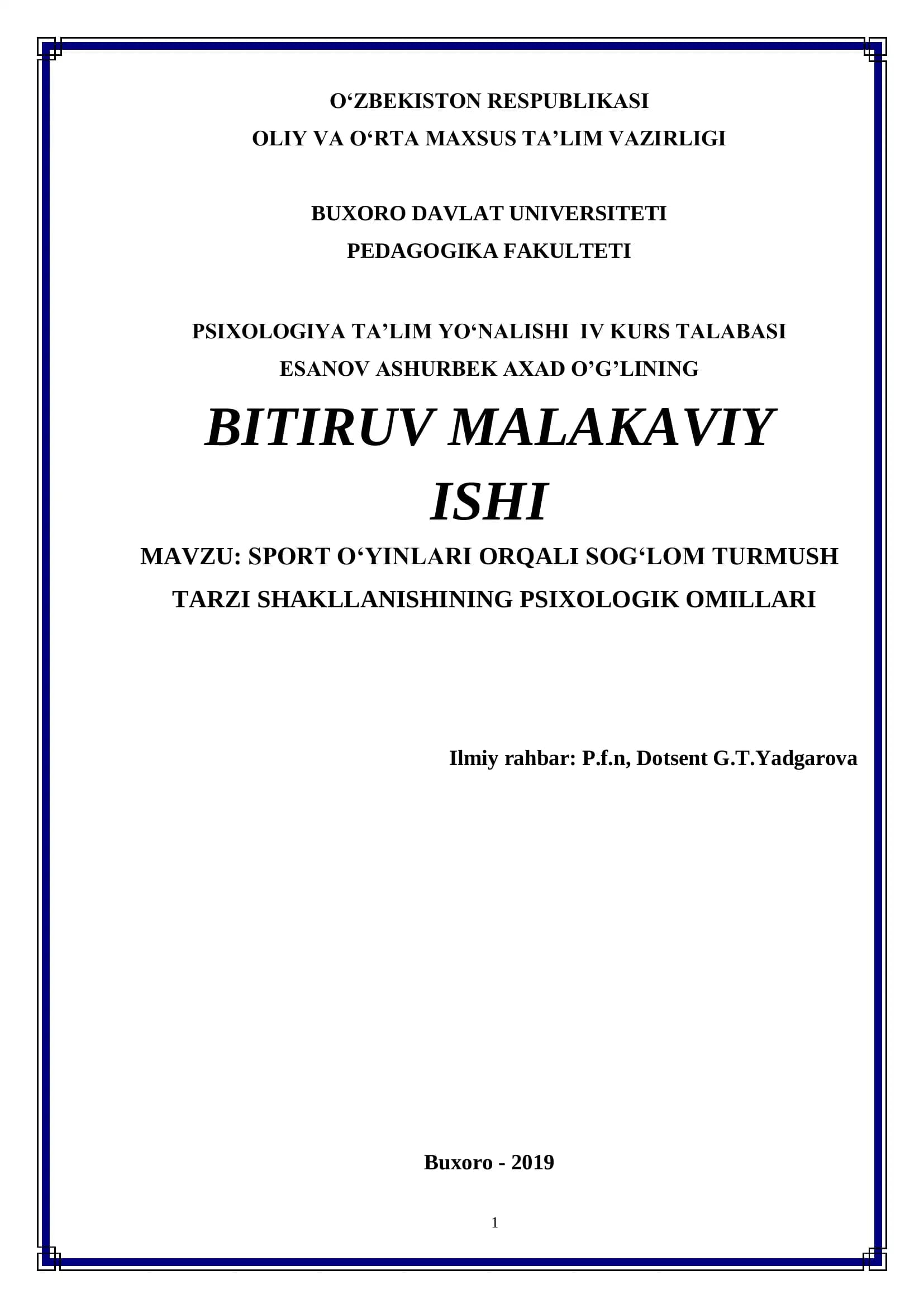 SPORT O‘YINLARI ORQALI SOG‘LOM TURMUSH TARZI SHAKLLANISHINING PSIXOLOGIK OMILLARI