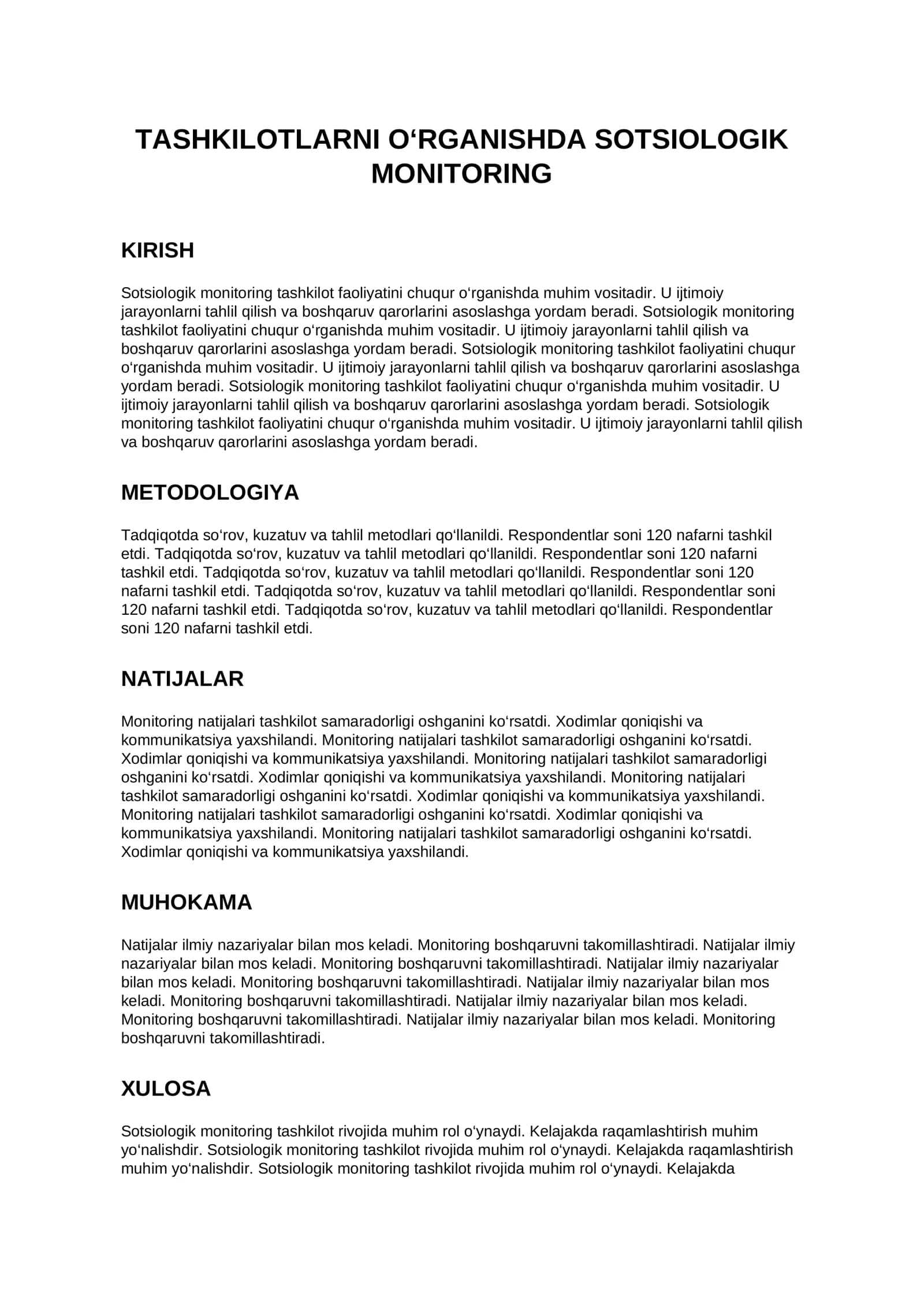 TASHKILOTLARNI O‘RGANISHDA SOTSIOLOGIK MONITORING