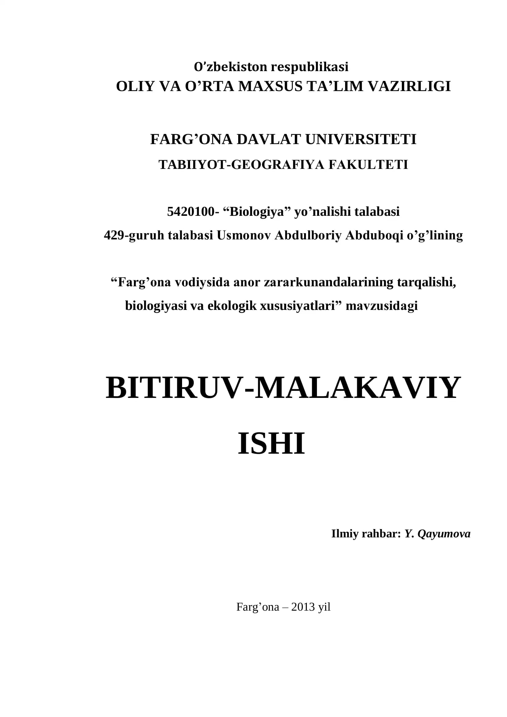BITIRUV-MALAKAVIY ISHI