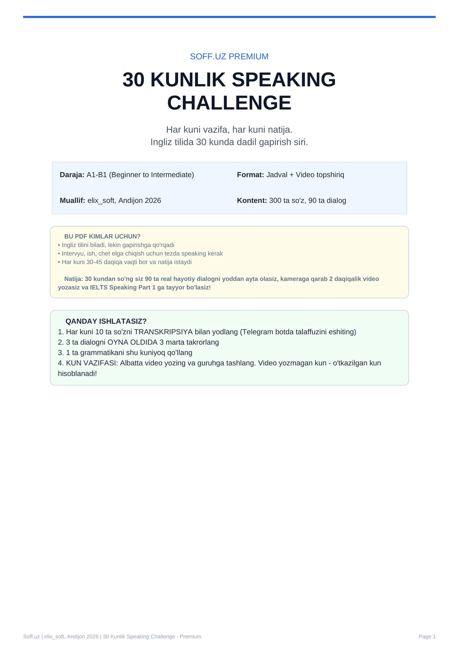30 Kunlik Speaking Challenge - Premium