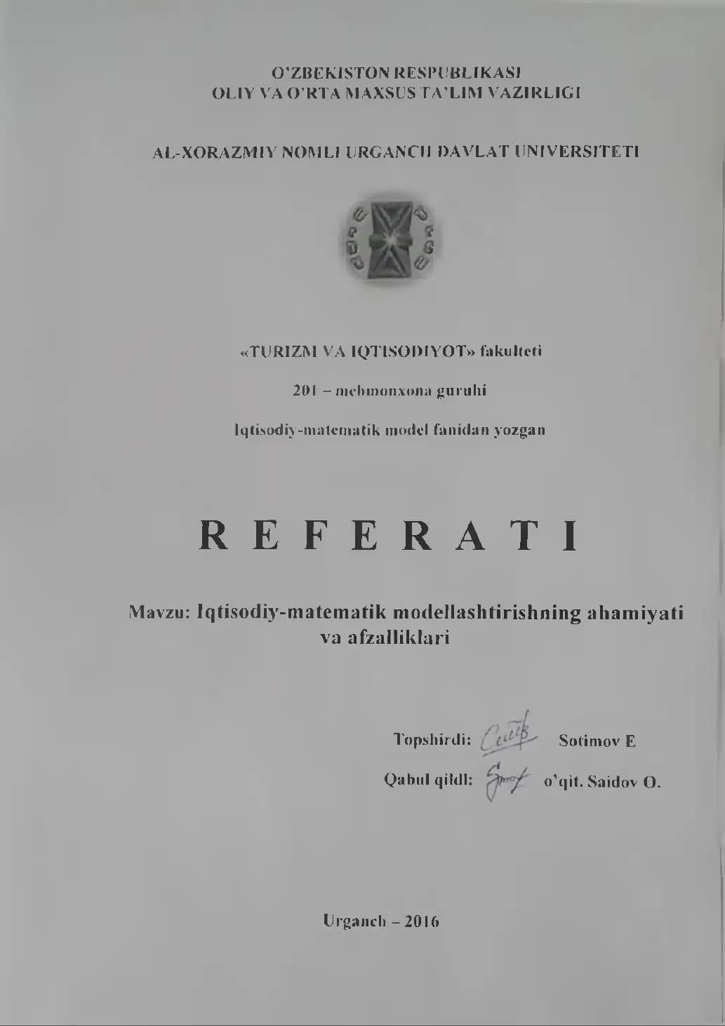 Iqtisodiy-matematik modellashtirishning ahamiyati va afzalliklari