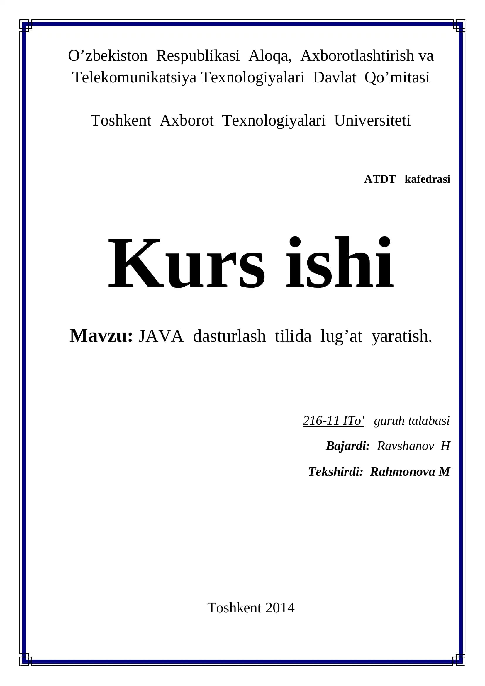 JAVA dasturlash tilida lug’at yaratish