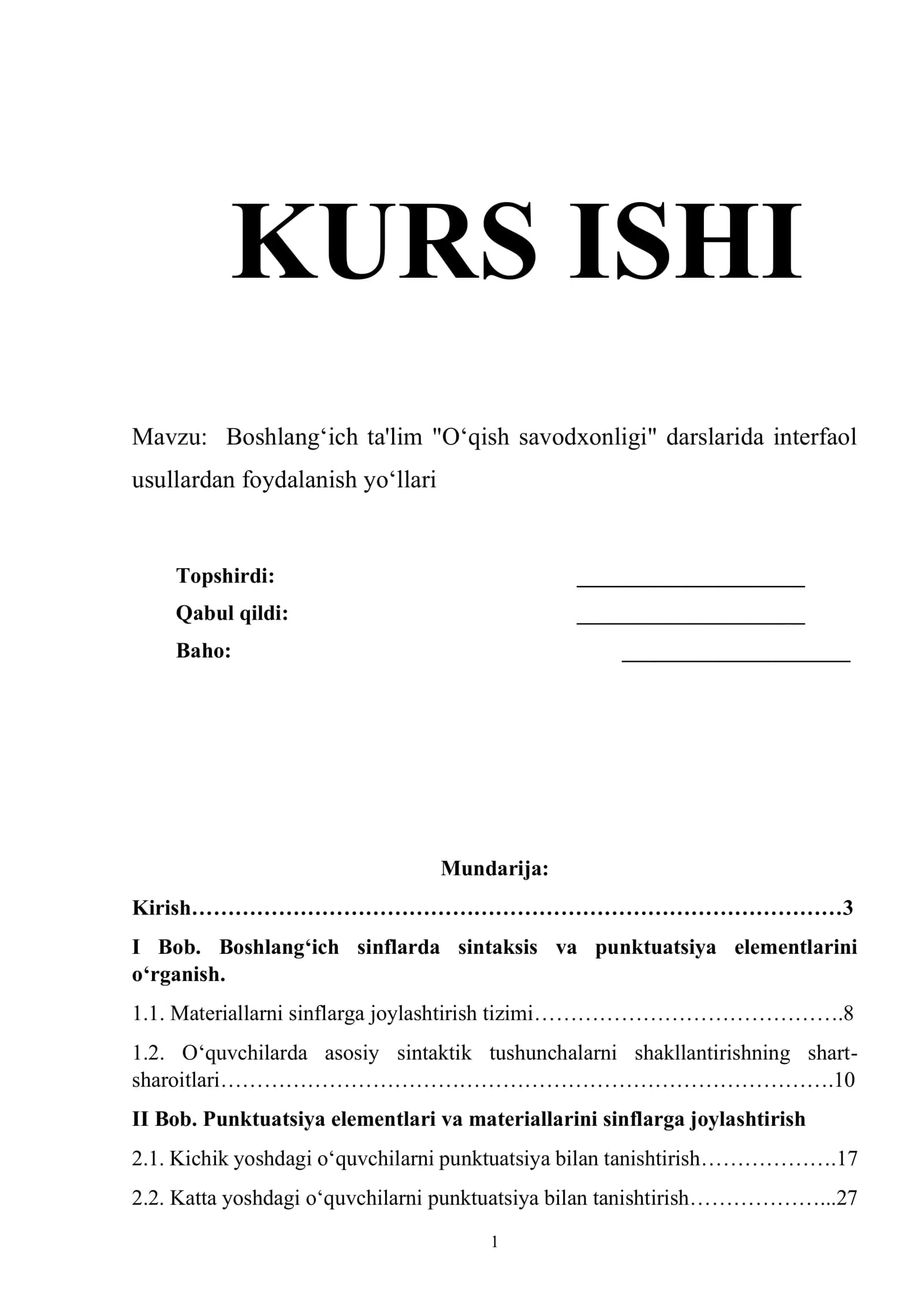 Boshlang‘ich ta'lim "O‘qish savodxonligi" darslarida interfaol
