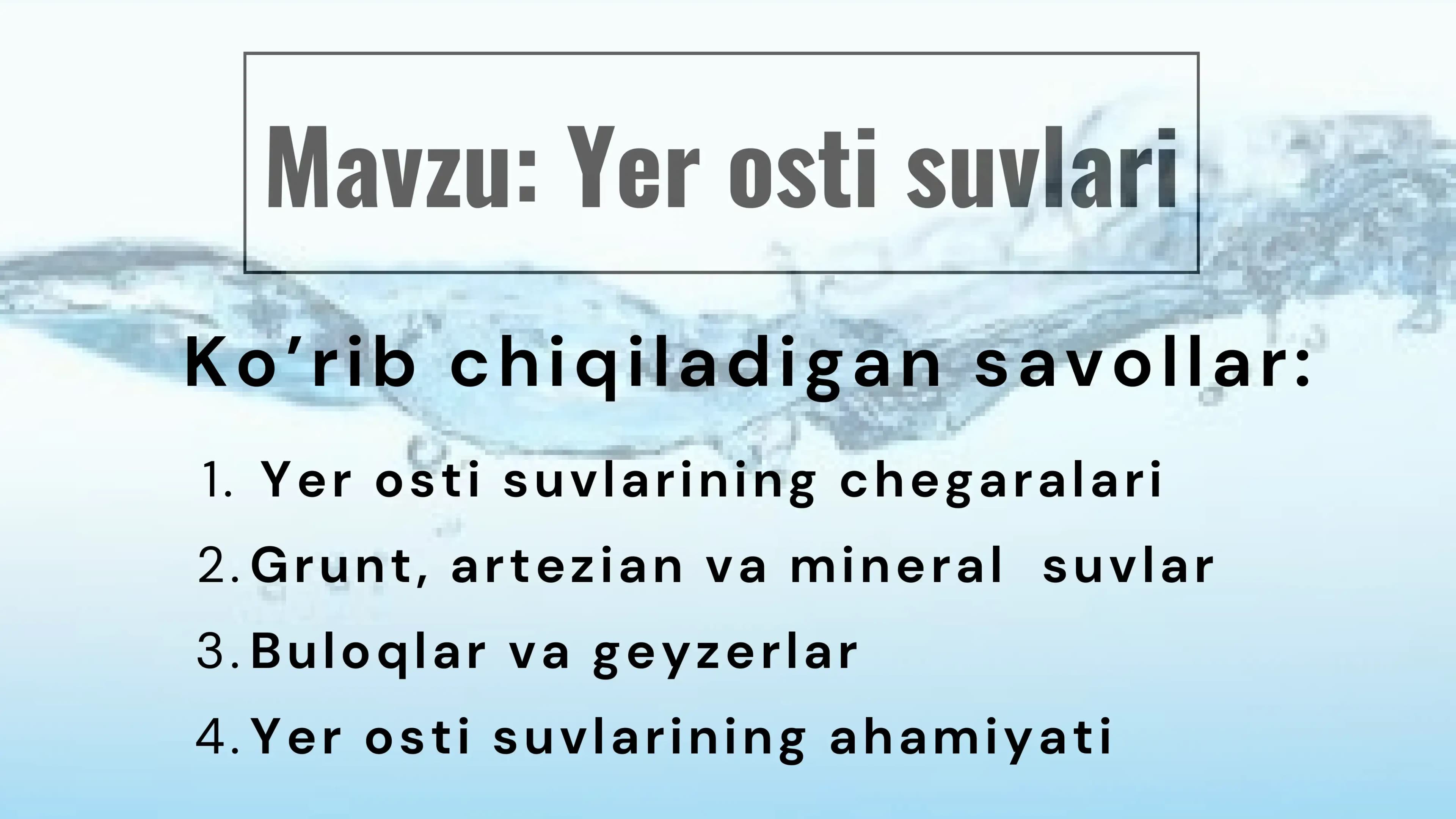 yer osti suvlari mavzusida taqdimot