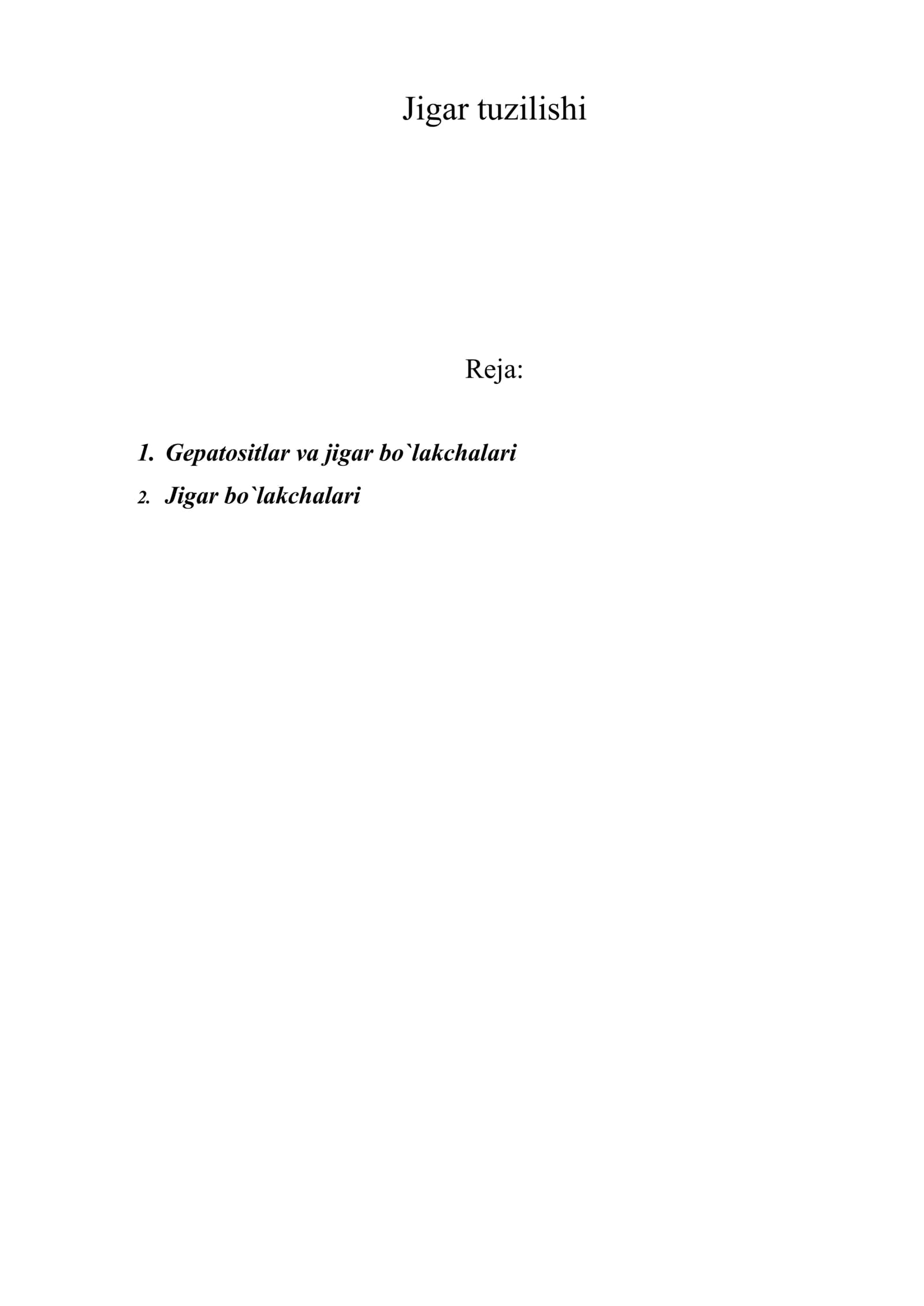 Jigar tuzilishi