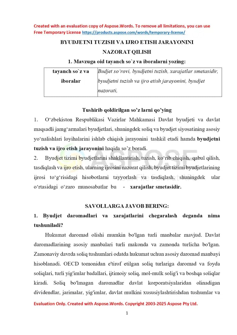 Budjetni nazorat qilish