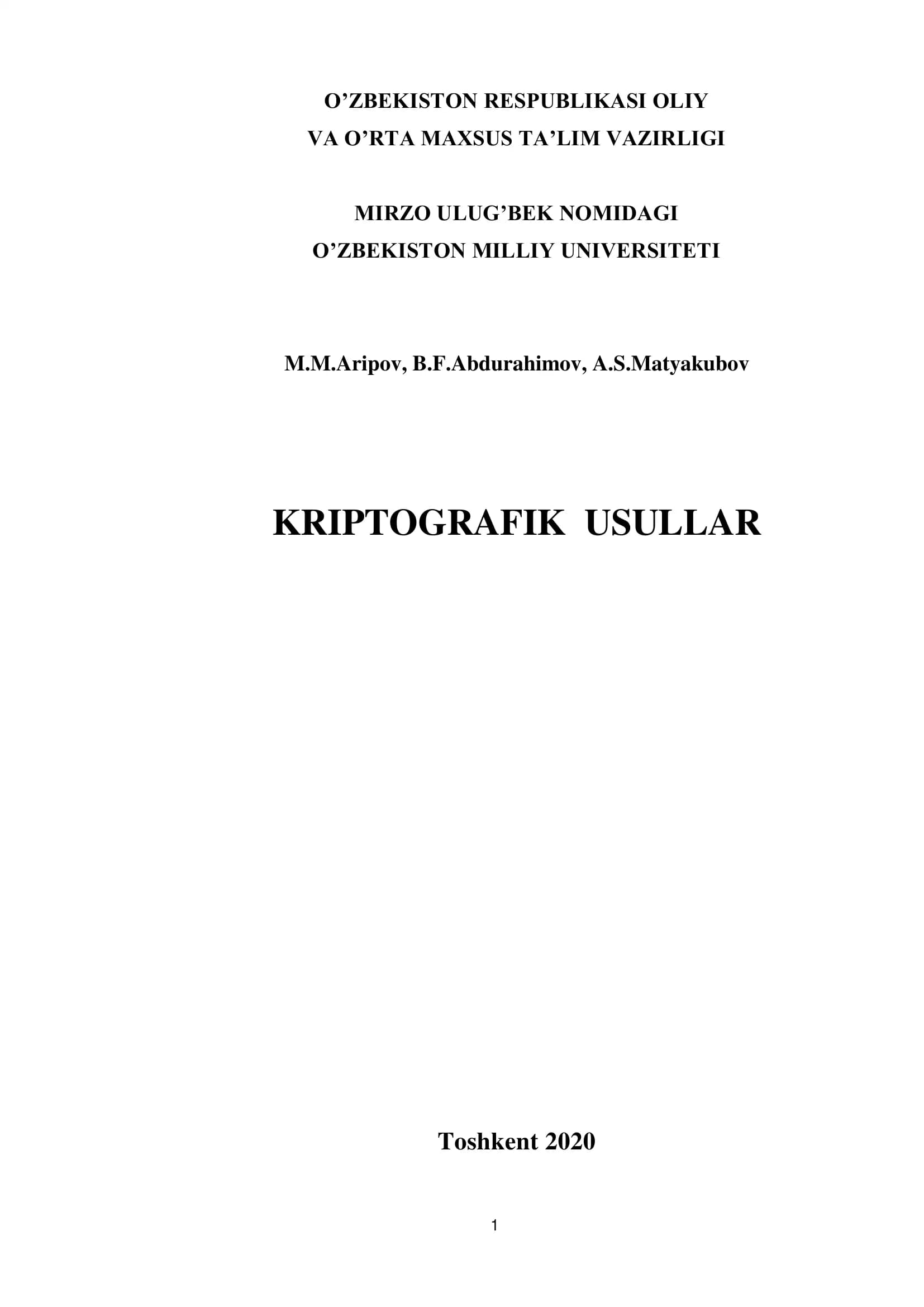 KRIPTOGRAFIK USULLAR