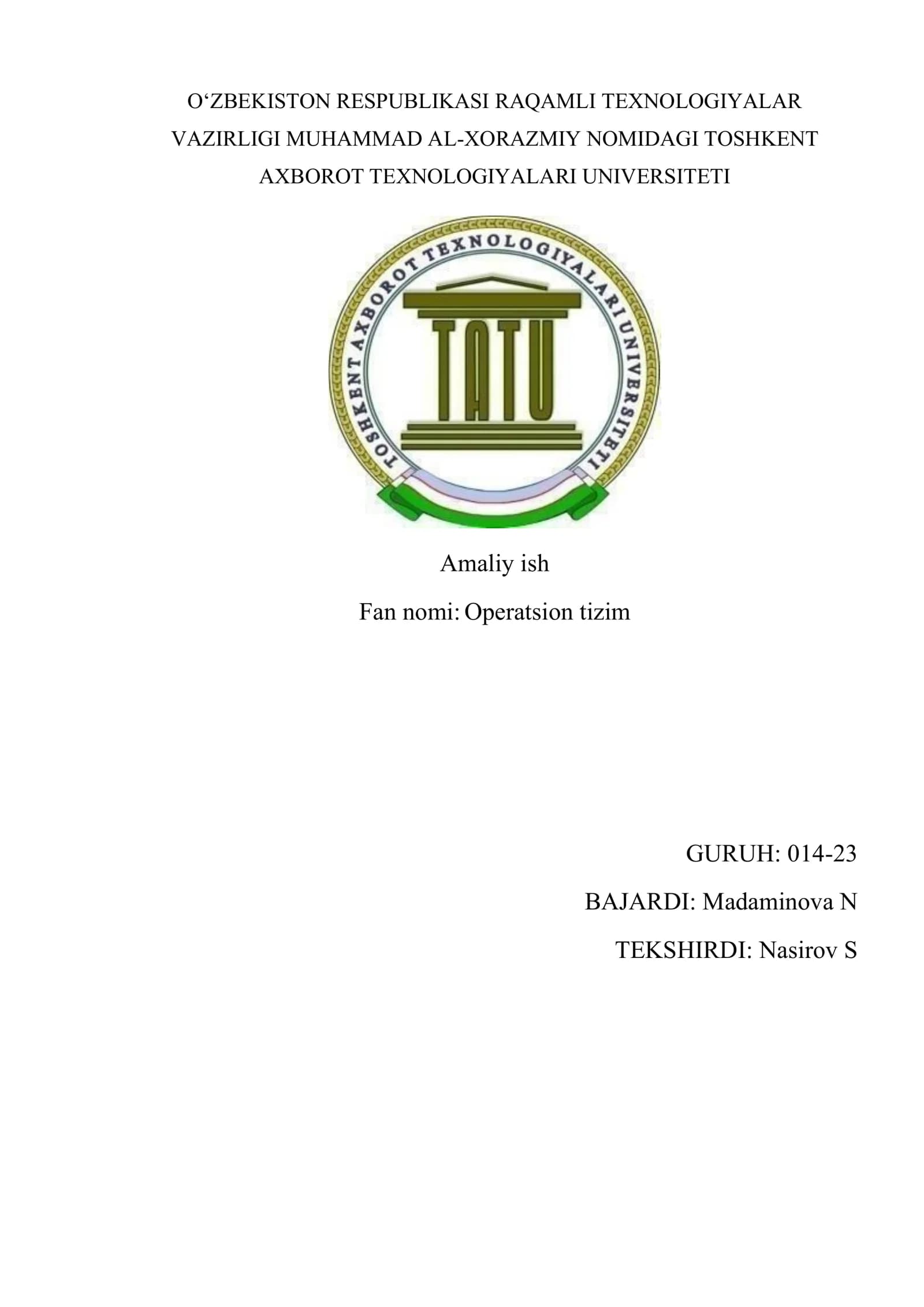Amaliy ish: Operatsion tizim