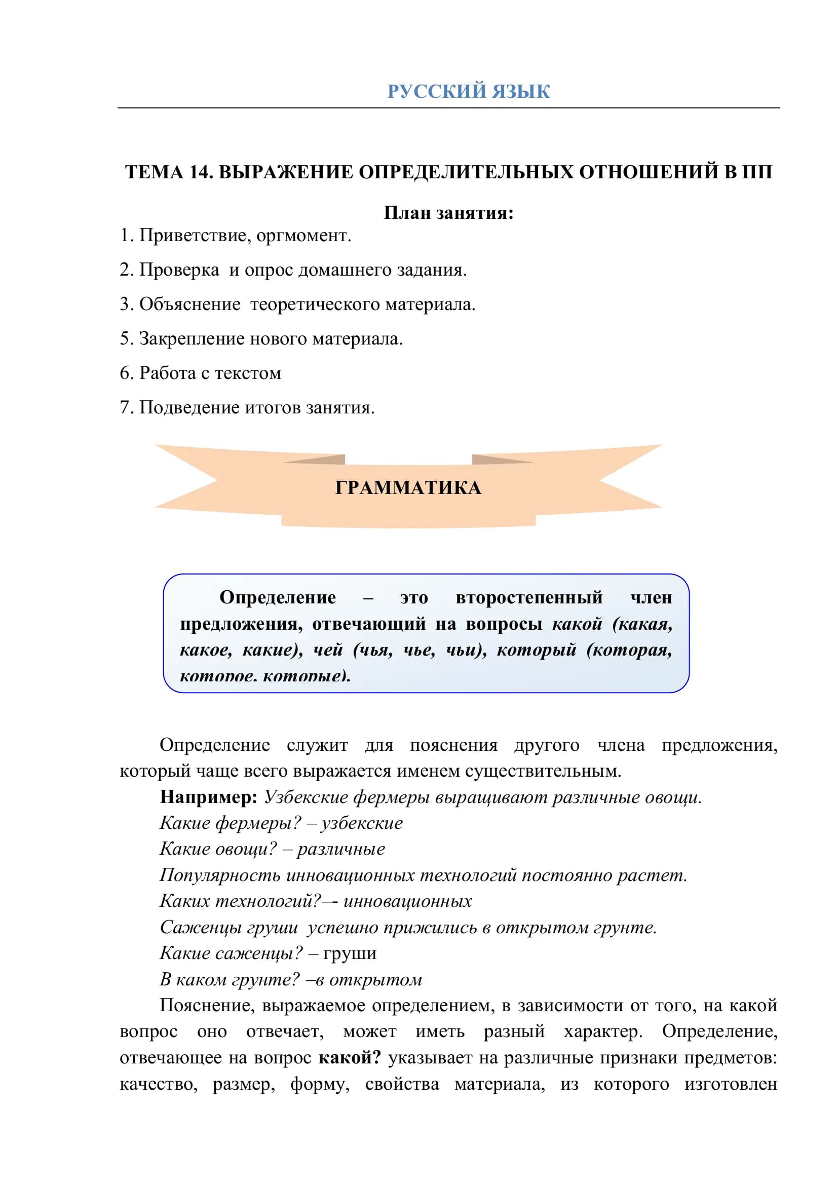 ТЕМА 14. ВЫРАЖЕНИЕ ОПРЕДЕЛИТЕЛЬНЫХ ОТНОШЕНИЙ В ПП