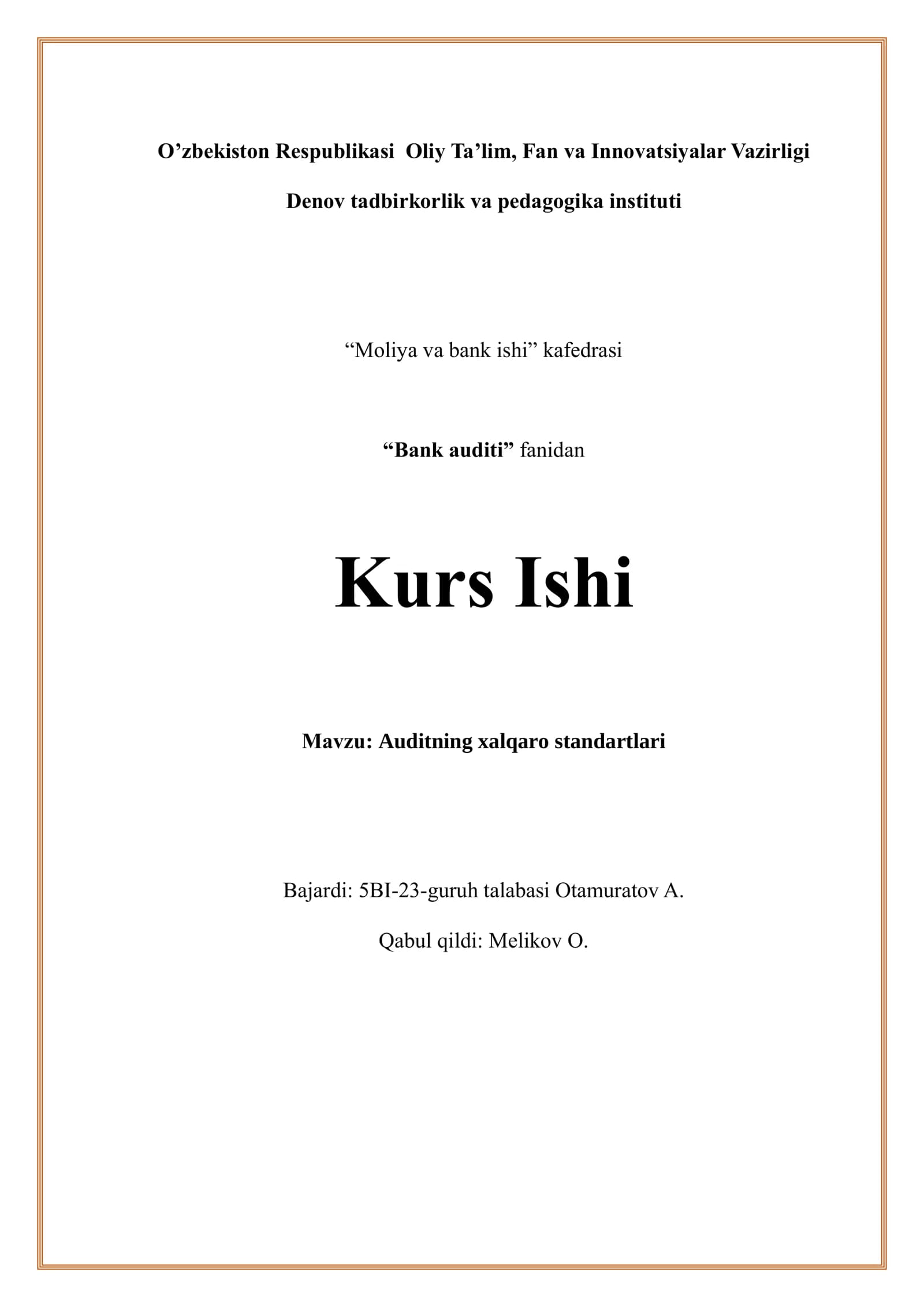 Auditning xalqaro standartlari Bank auditi