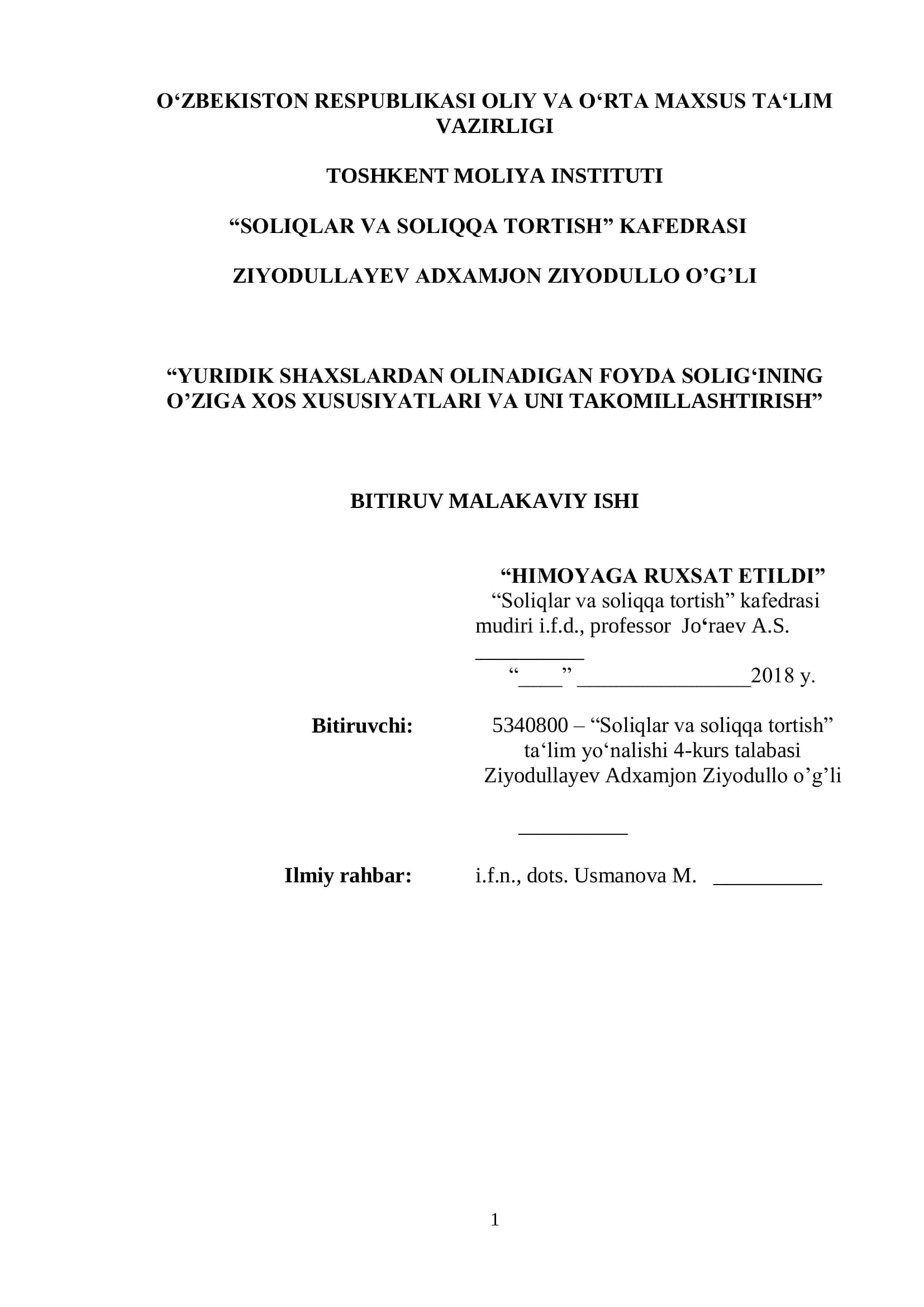 Davlat budjetini shakllantirishda yuridik shaxslardan olinadigan foyda solig