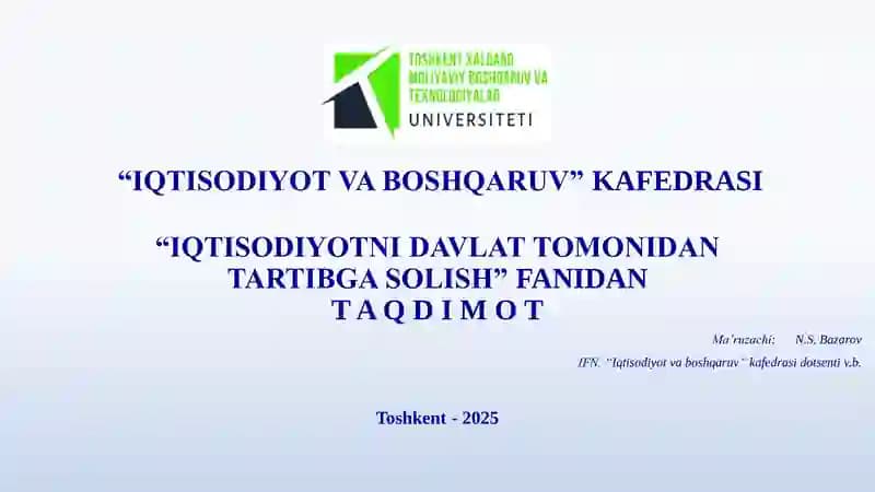 Bozor iqtisodiyotida narxning regulyatorlik 
vazifasi va uni davlat tomonidan tartibga solinishi
