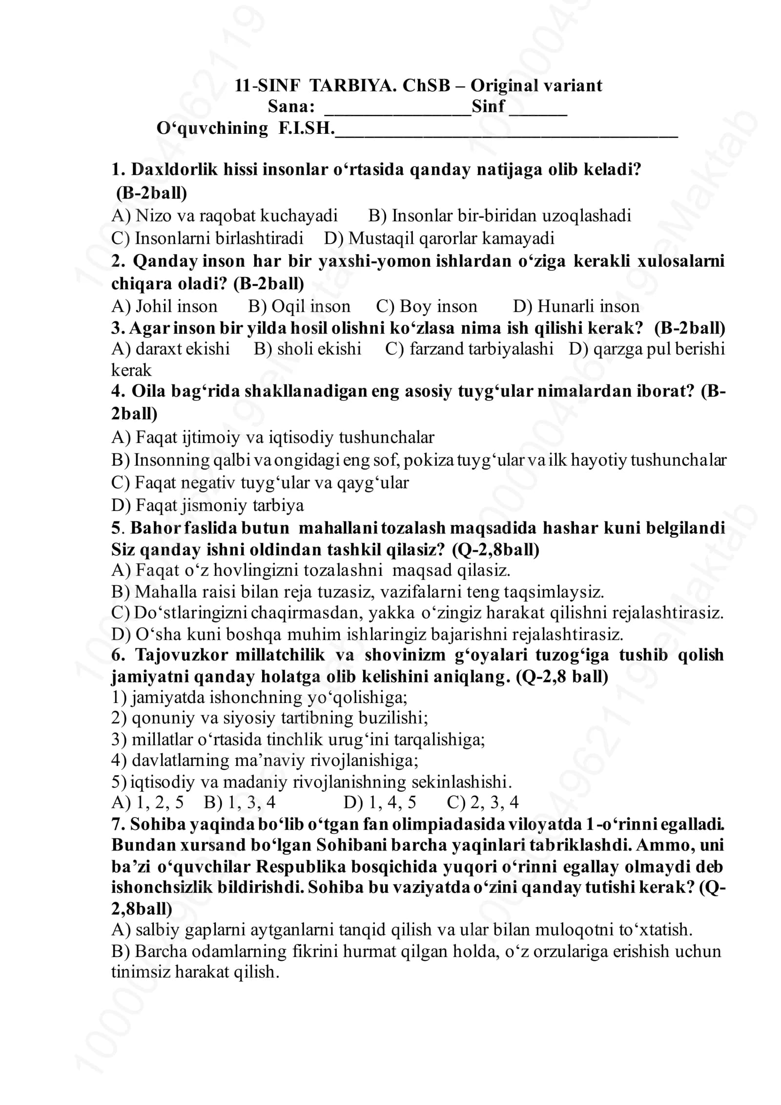 11-SINF TARBIYA. ChSB – Original variant
