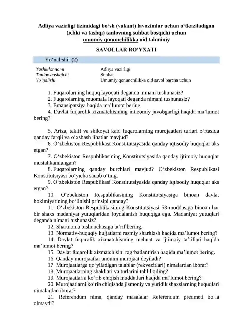 Adliya tahminiy savollar