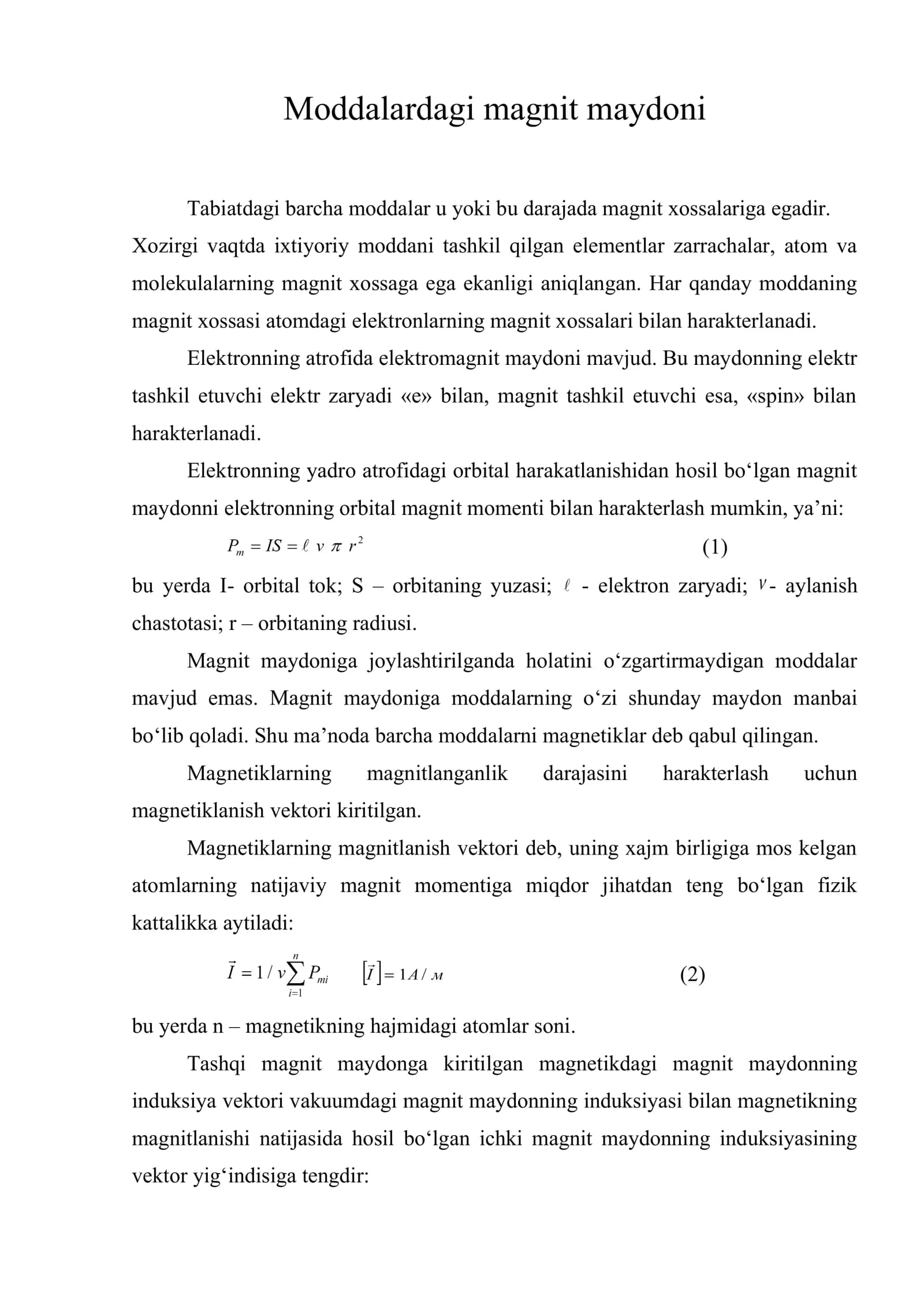 Moddalardagi magnit maydoni